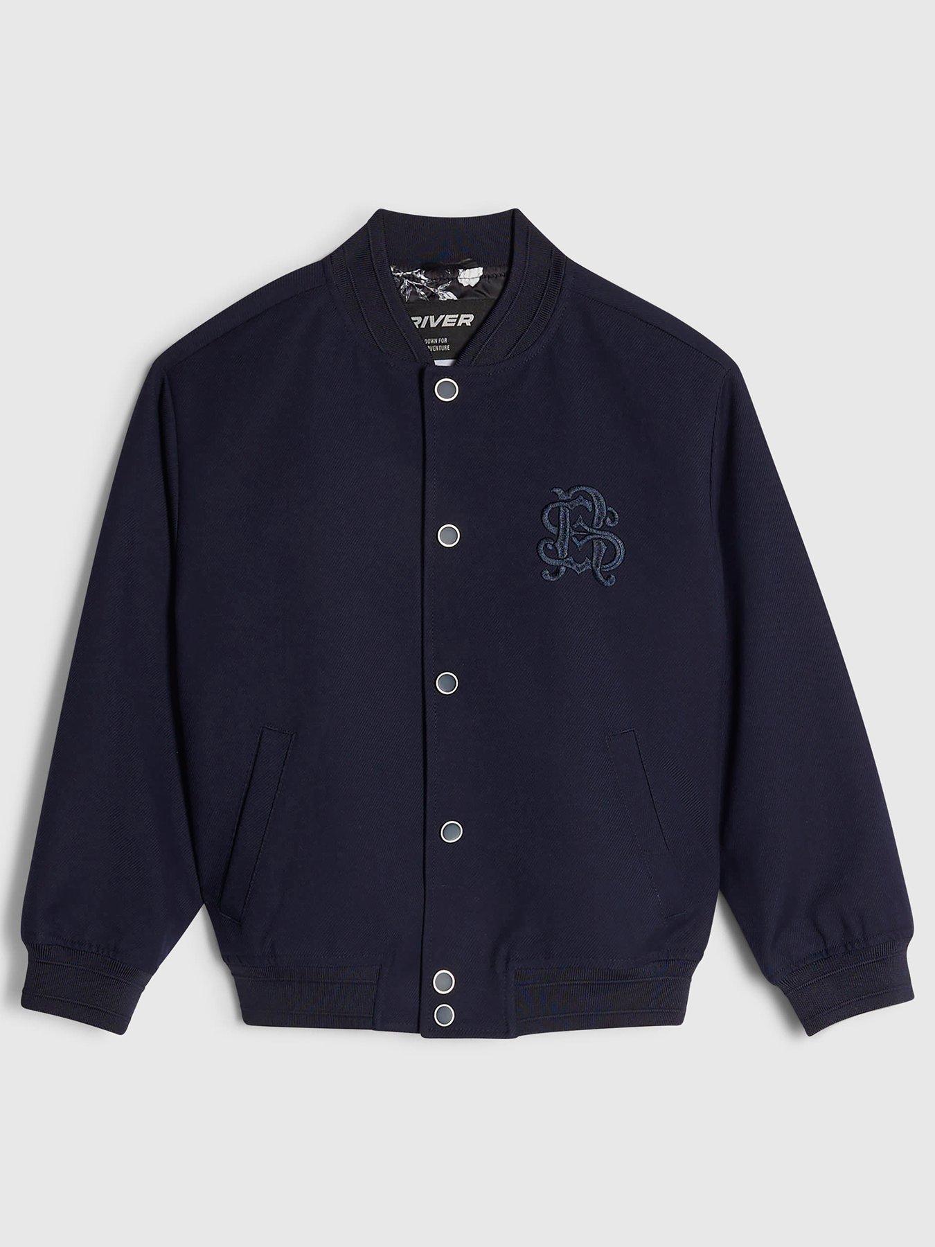 River Island Boys Twill Popper Ribbed Bomber Jacket - Navy