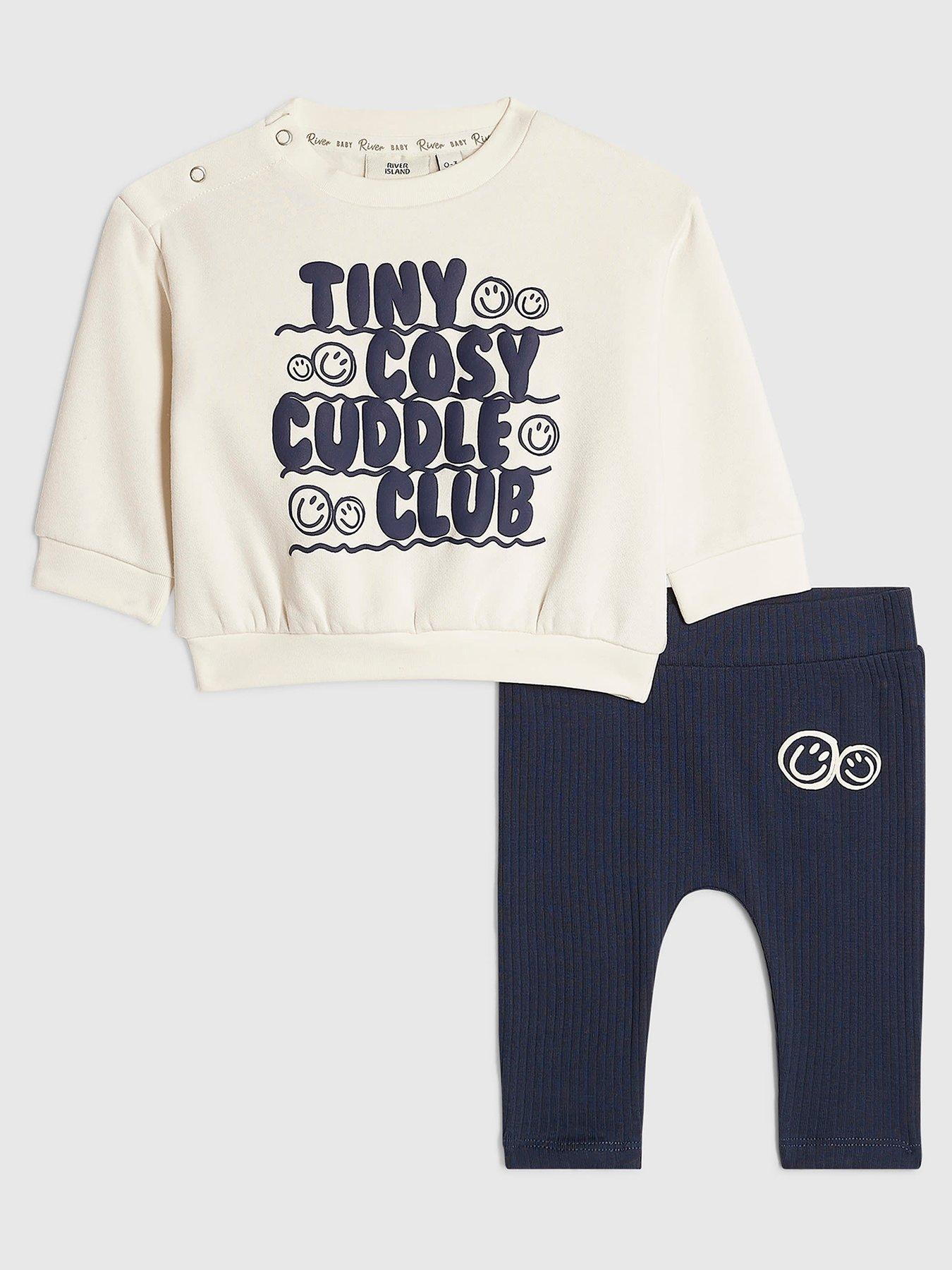 River Island Baby Baby Boys Navy Cuddle Club Sweatshirt Set - Navy