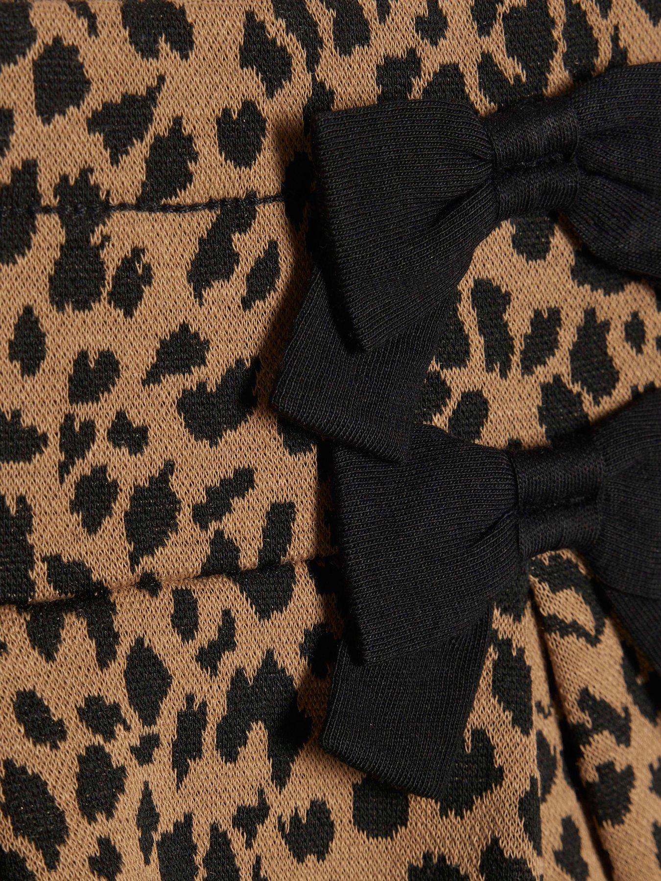 Image 5 of 5 of River Island Mini Girls Leopard Print Frill Shoulder Skirt Set - Print