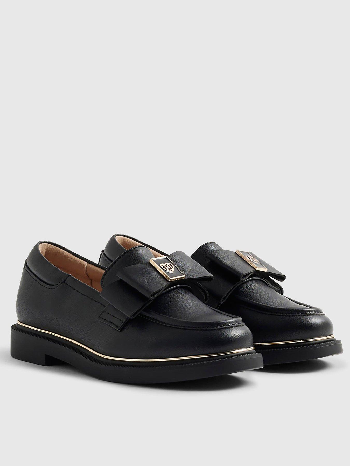 River Island Girls Faux Leather Bow Loafer Shoes - Black