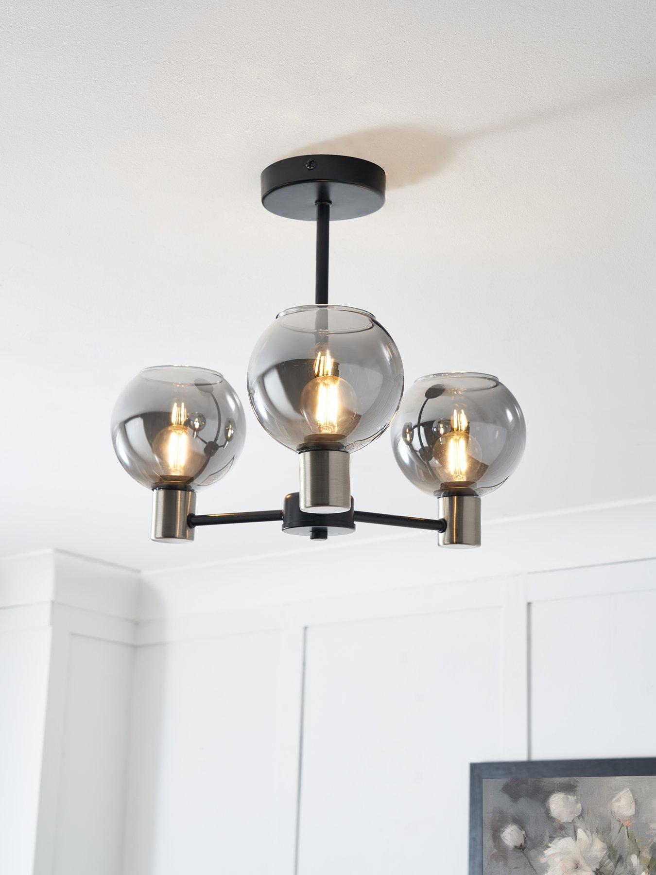 The Very Collection Smoked Glass 3 Light Semi Flush Ceiling Light