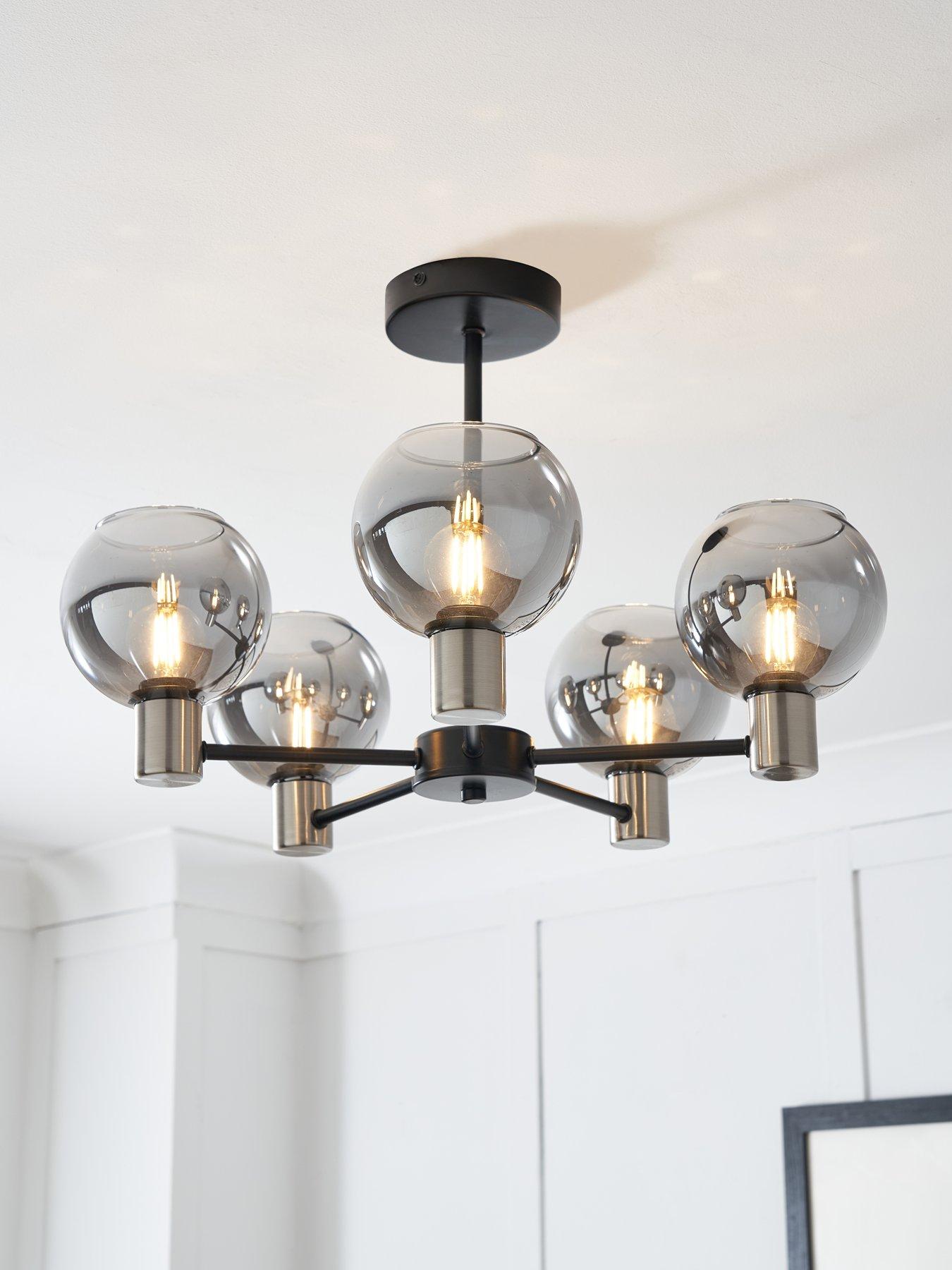 The Very Collection Smoked Glass 5 Light Semi Flush Ceiling Light