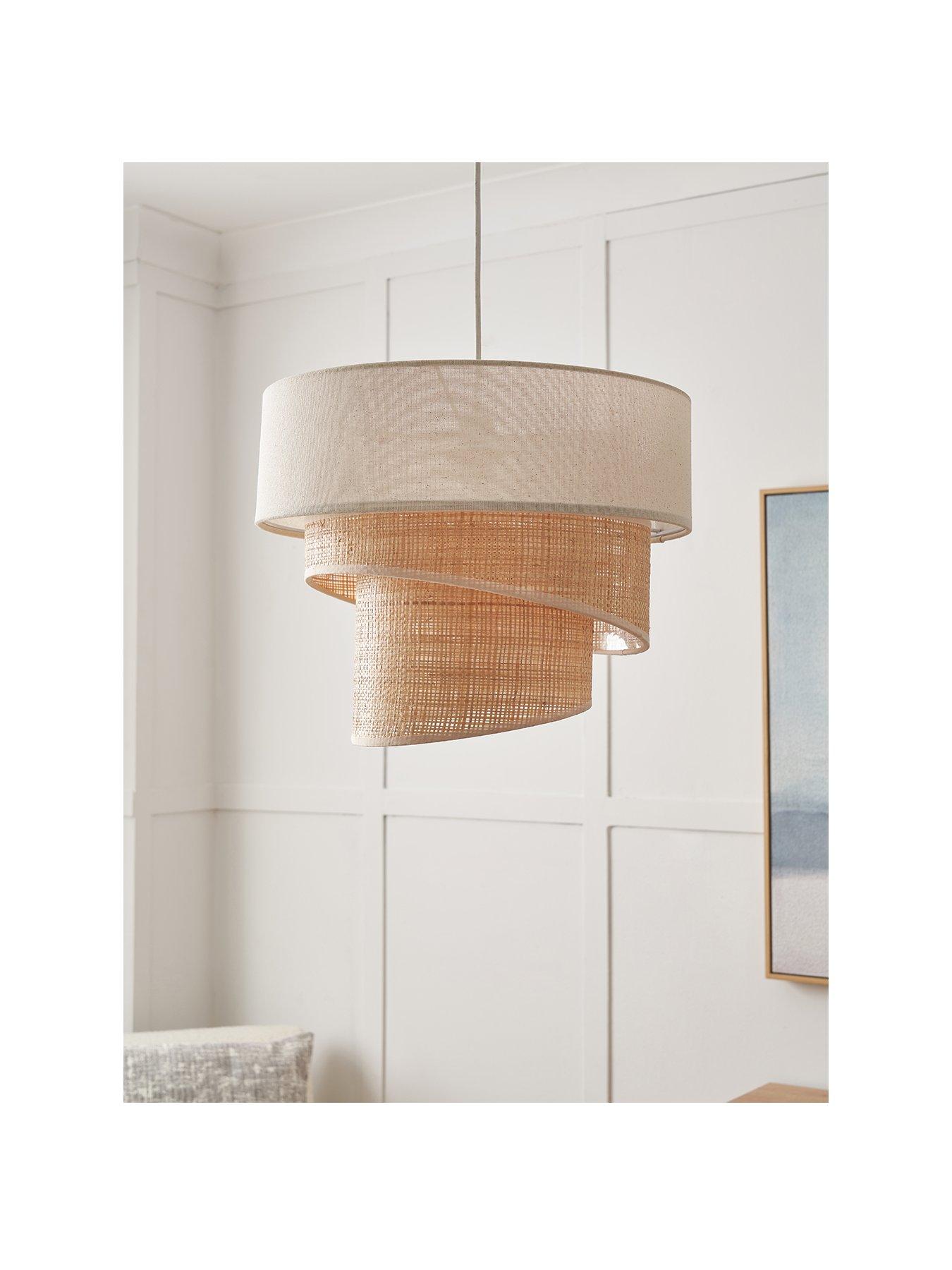 Image 2 of 7 of The Very Collection Tiered Linen and Rattan Easy-Fit Light Shade
