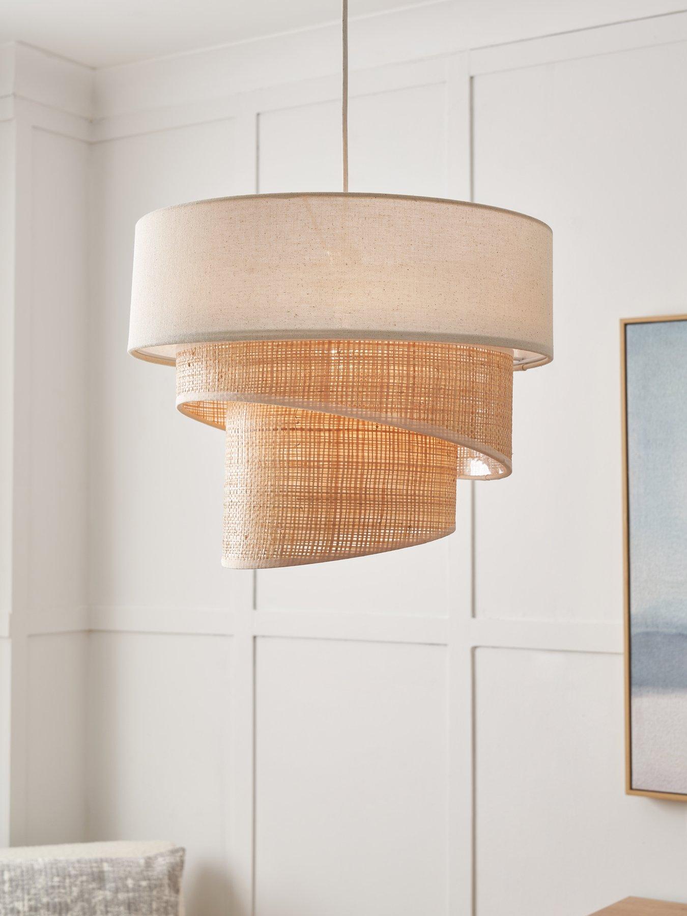 Image 3 of 7 of The Very Collection Tiered Linen and Rattan Easy-Fit Light Shade