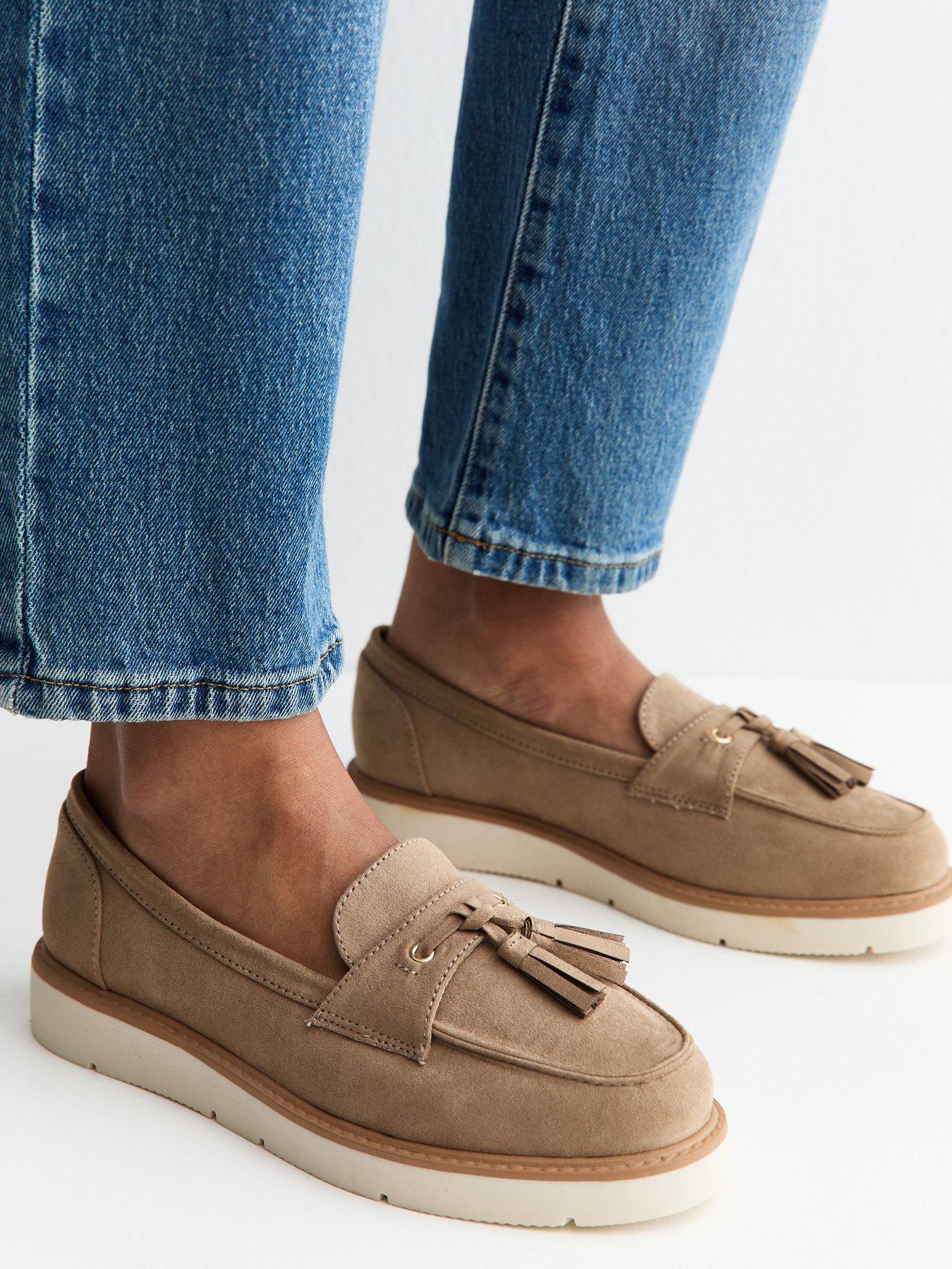 New Look Wide Fit Faux Suede Flatform Loafers - Light Brown