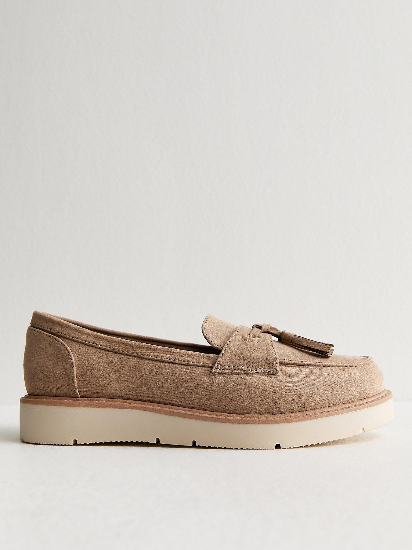 Image 2 of 5 of New Look Wide Fit Faux Suede Flatform Loafers - Light Brown