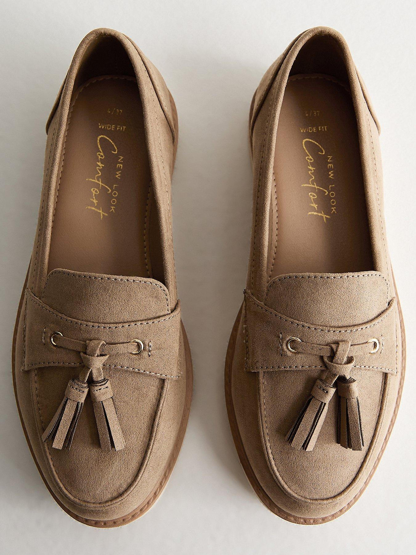 Image 4 of 5 of New Look Wide Fit Faux Suede Flatform Loafers - Light Brown
