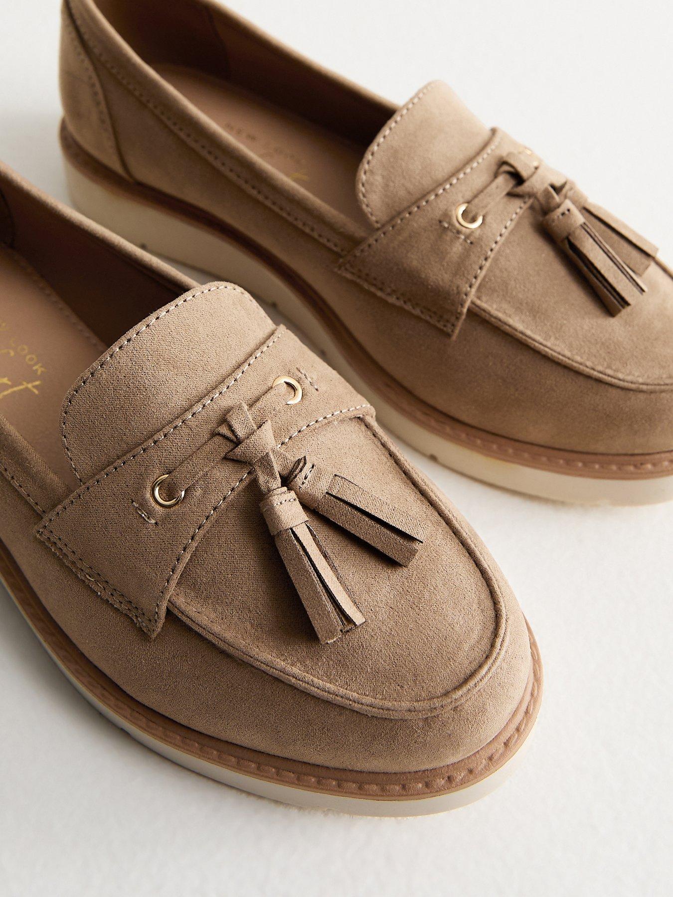 Image 5 of 5 of New Look Wide Fit Faux Suede Flatform Loafers - Light Brown
