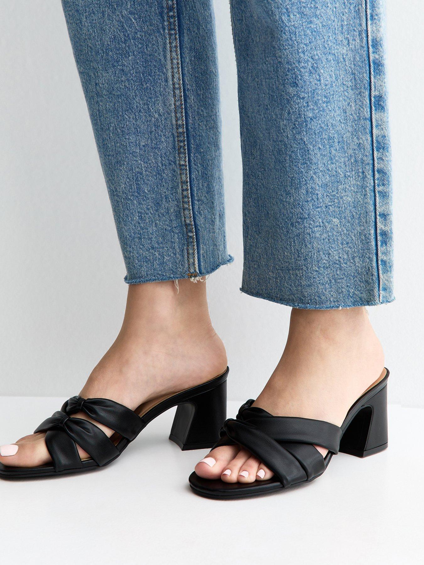 New Look Wide Fit Faux Leather Knotted Strap Mule Sandals - Black