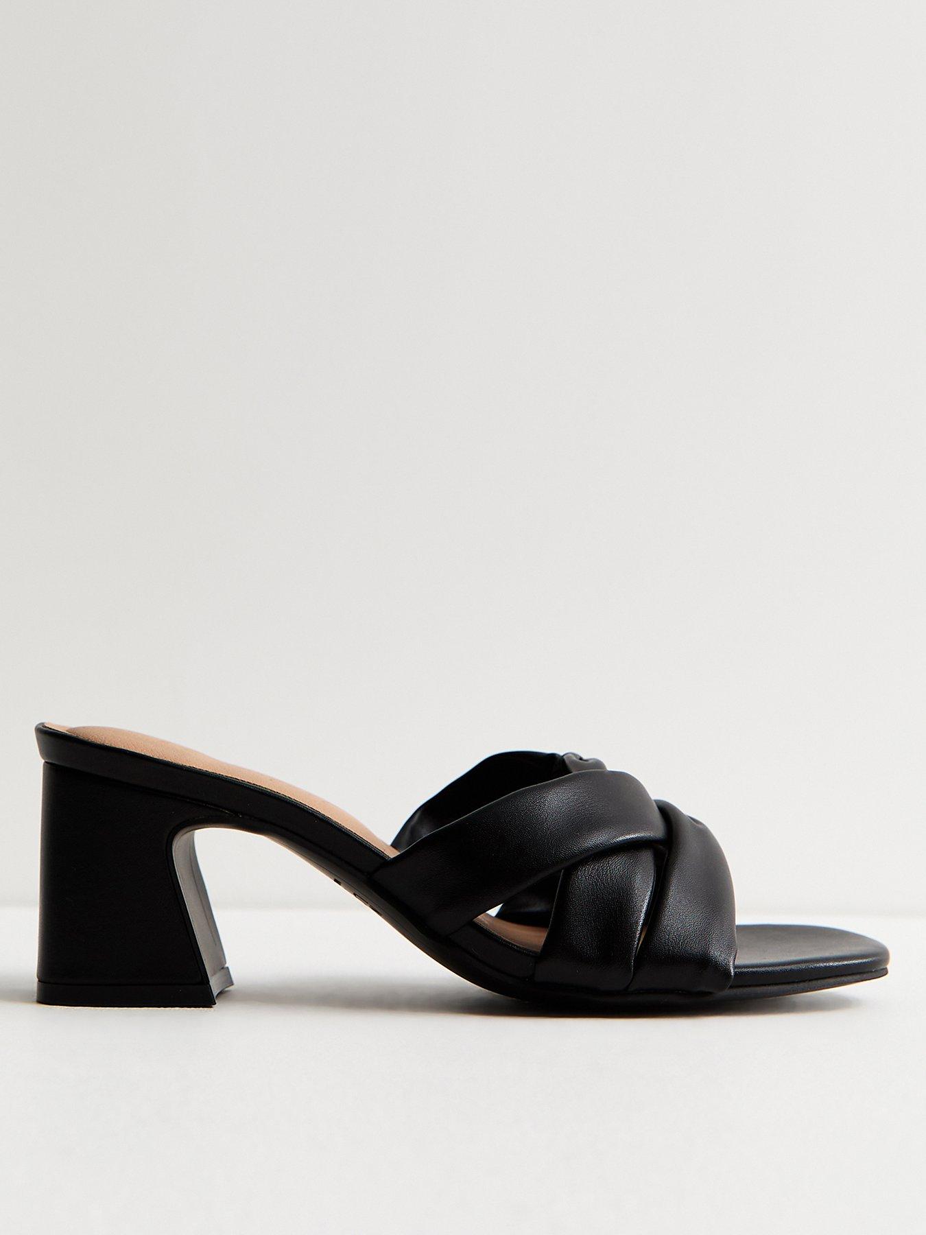 Image 2 of 5 of New Look Wide Fit Faux Leather Knotted Strap Mule Sandals - Black