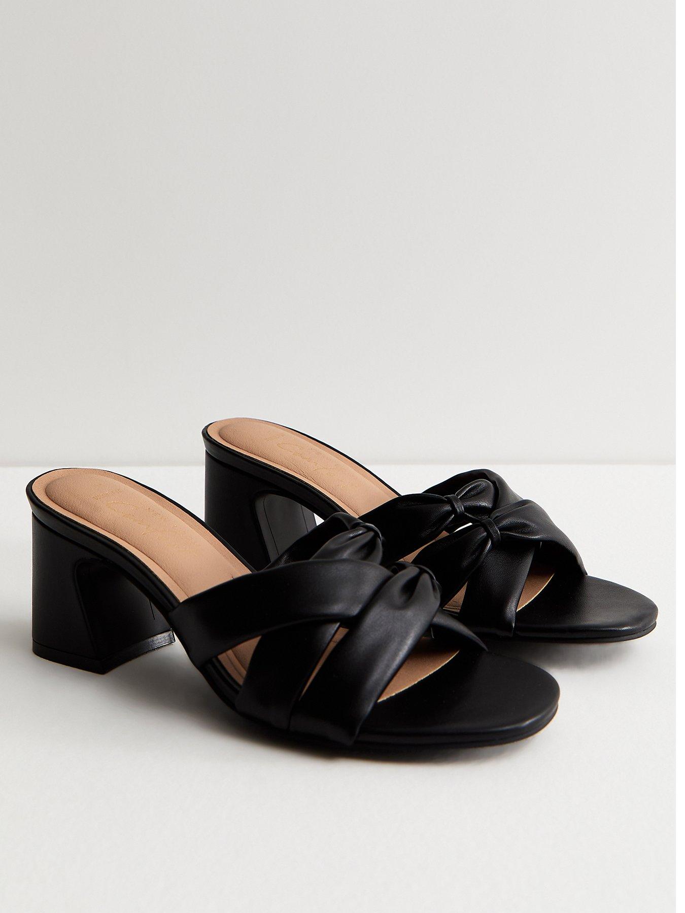 Image 3 of 5 of New Look Wide Fit Faux Leather Knotted Strap Mule Sandals - Black