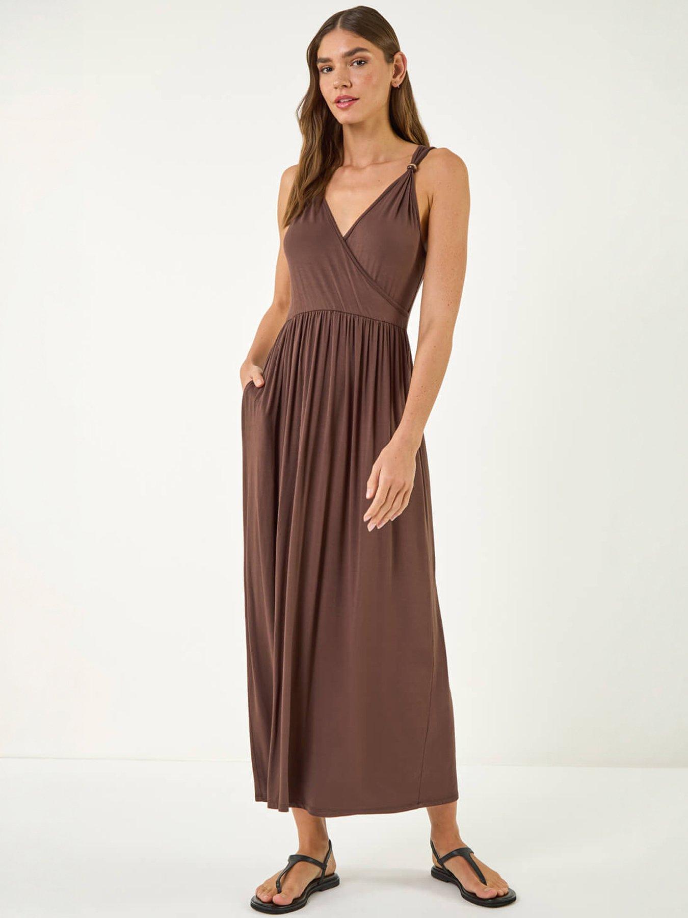 Image 1 of 5 of Roman Bead Detail Wrap Front Midi Dress