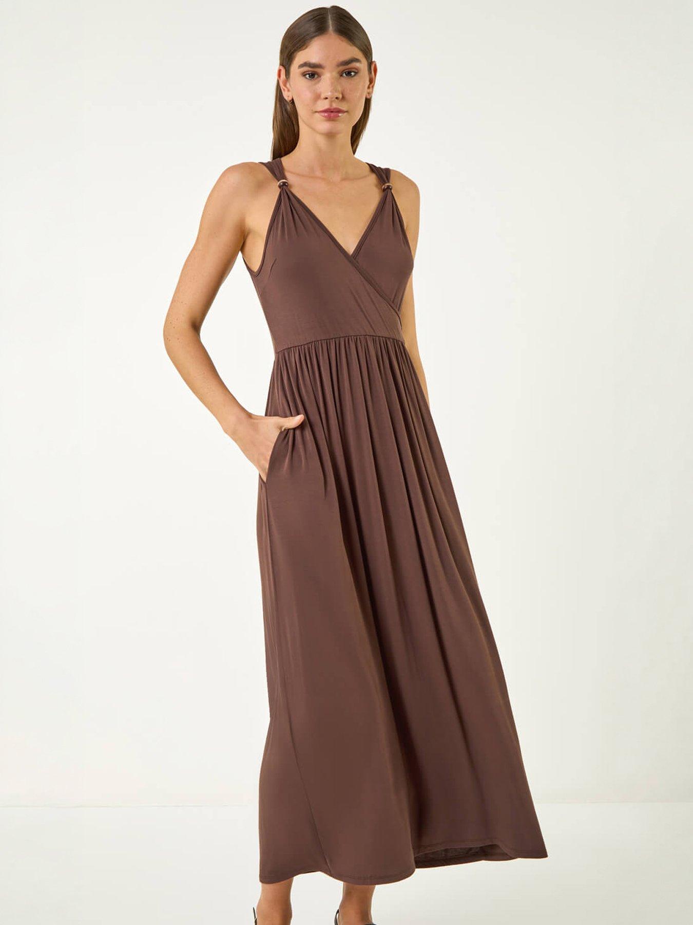 Image 5 of 5 of Roman Bead Detail Wrap Front Midi Dress