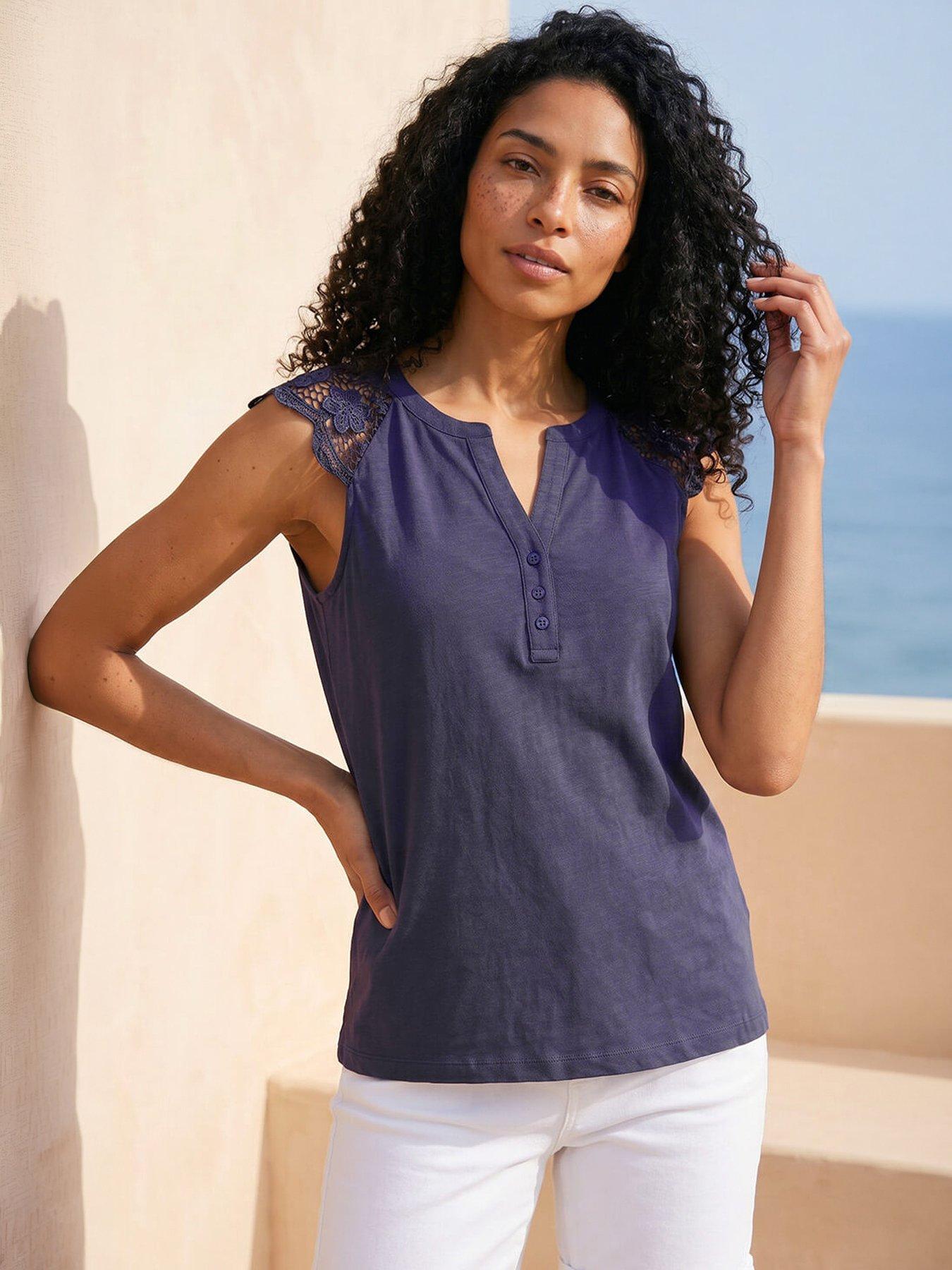 Roman Lace Shoulder Vest Top - Purple