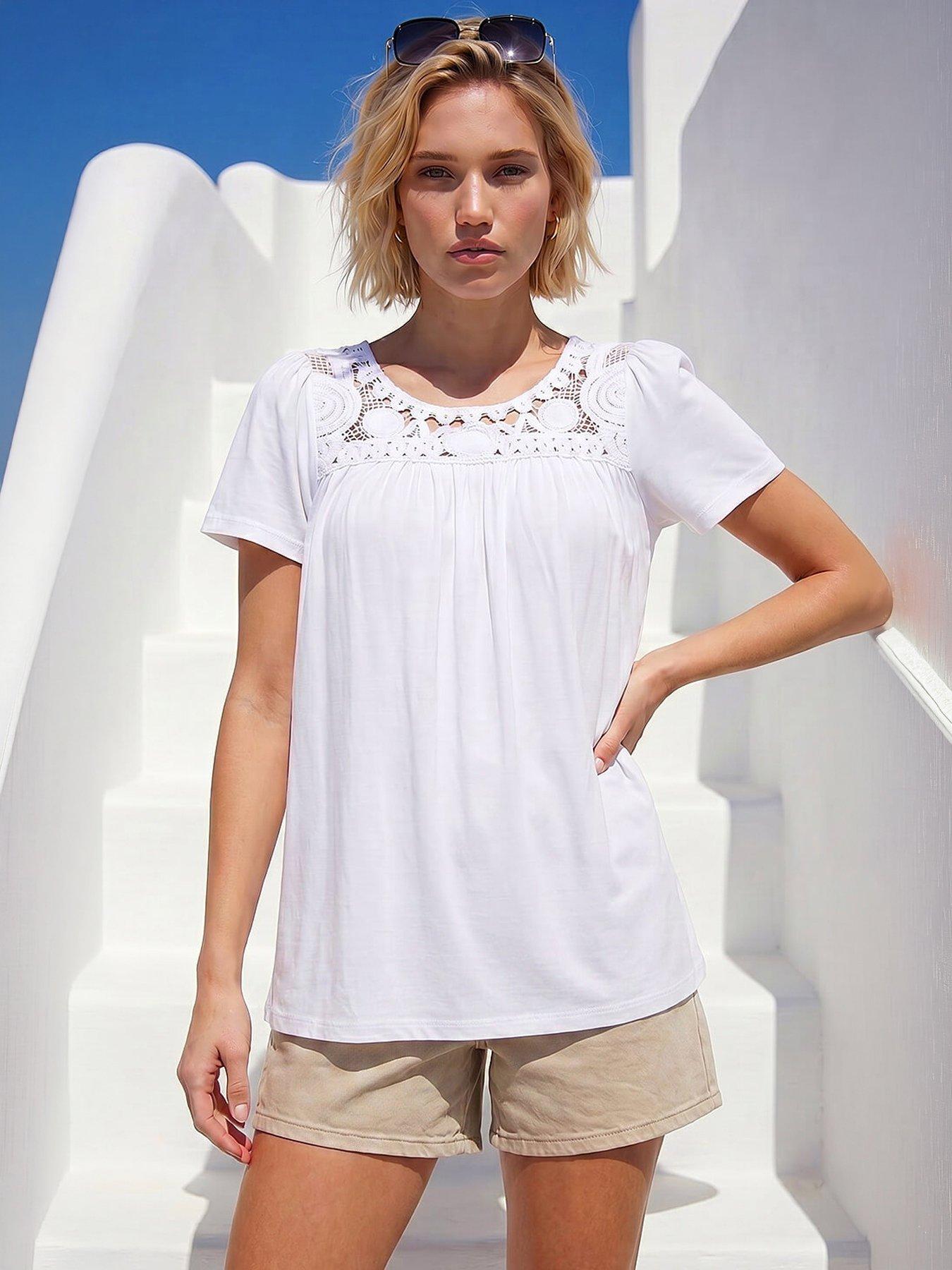 Roman Crochet Panel Stretch Top
