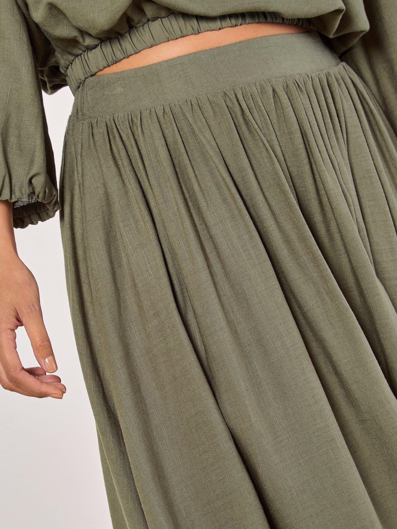 apricot-linen-pleated-full-midi-skirtoutfit
