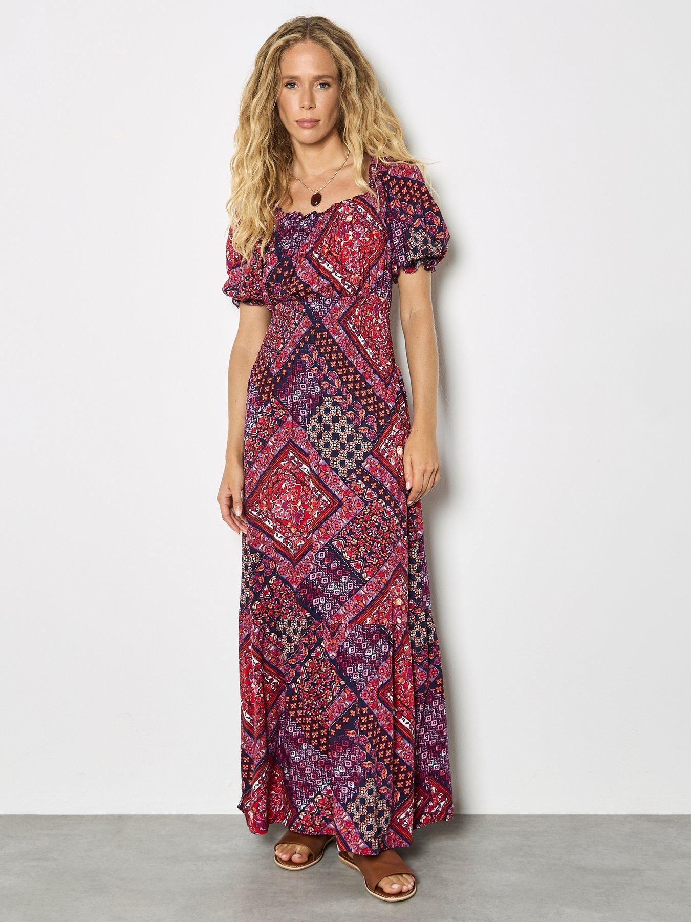 Apricot Maxi Tierred Scarf Printed Dress