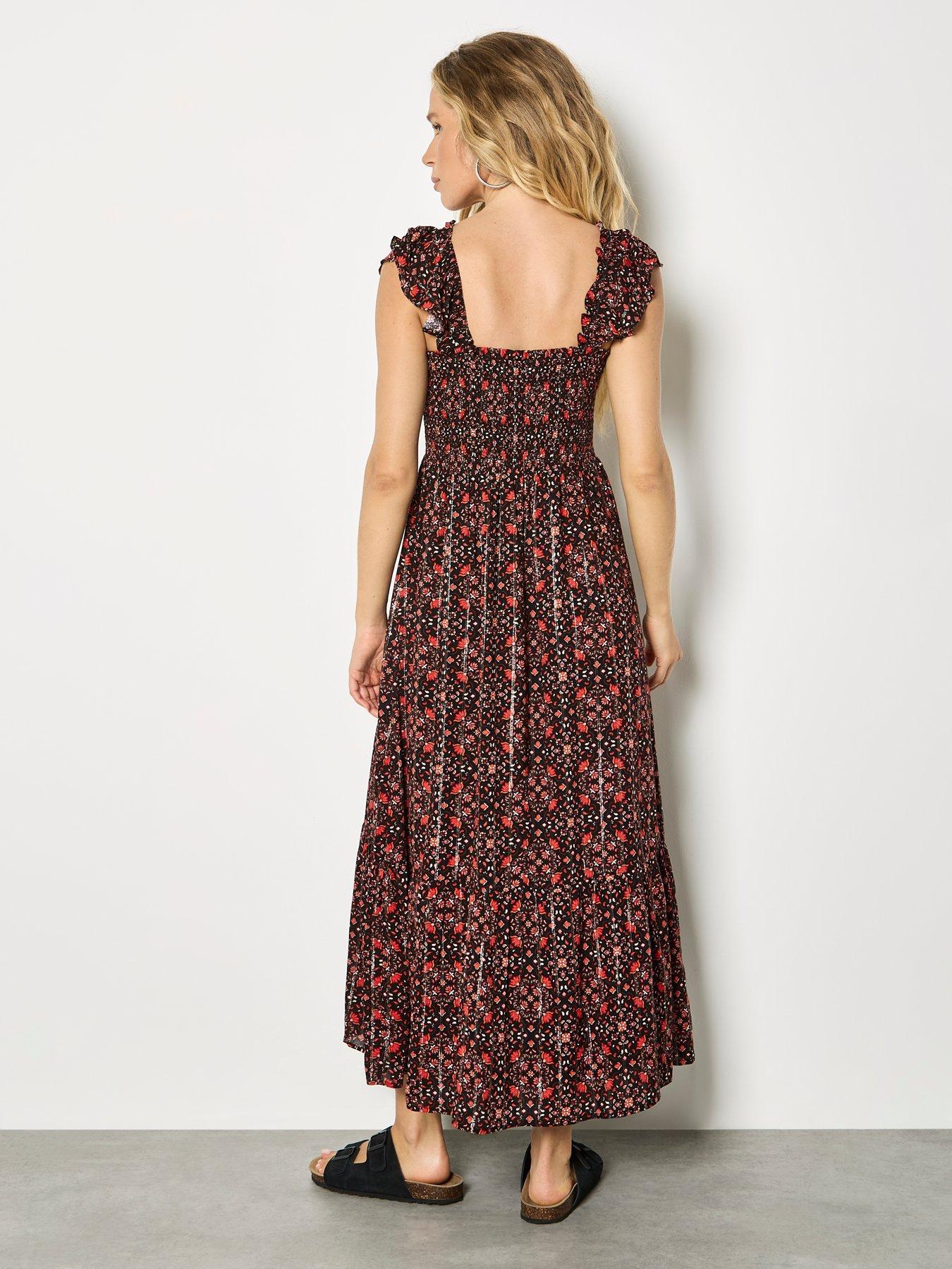 Image 2 of 4 of Apricot Ruffle Strap Tiered Midi Dress