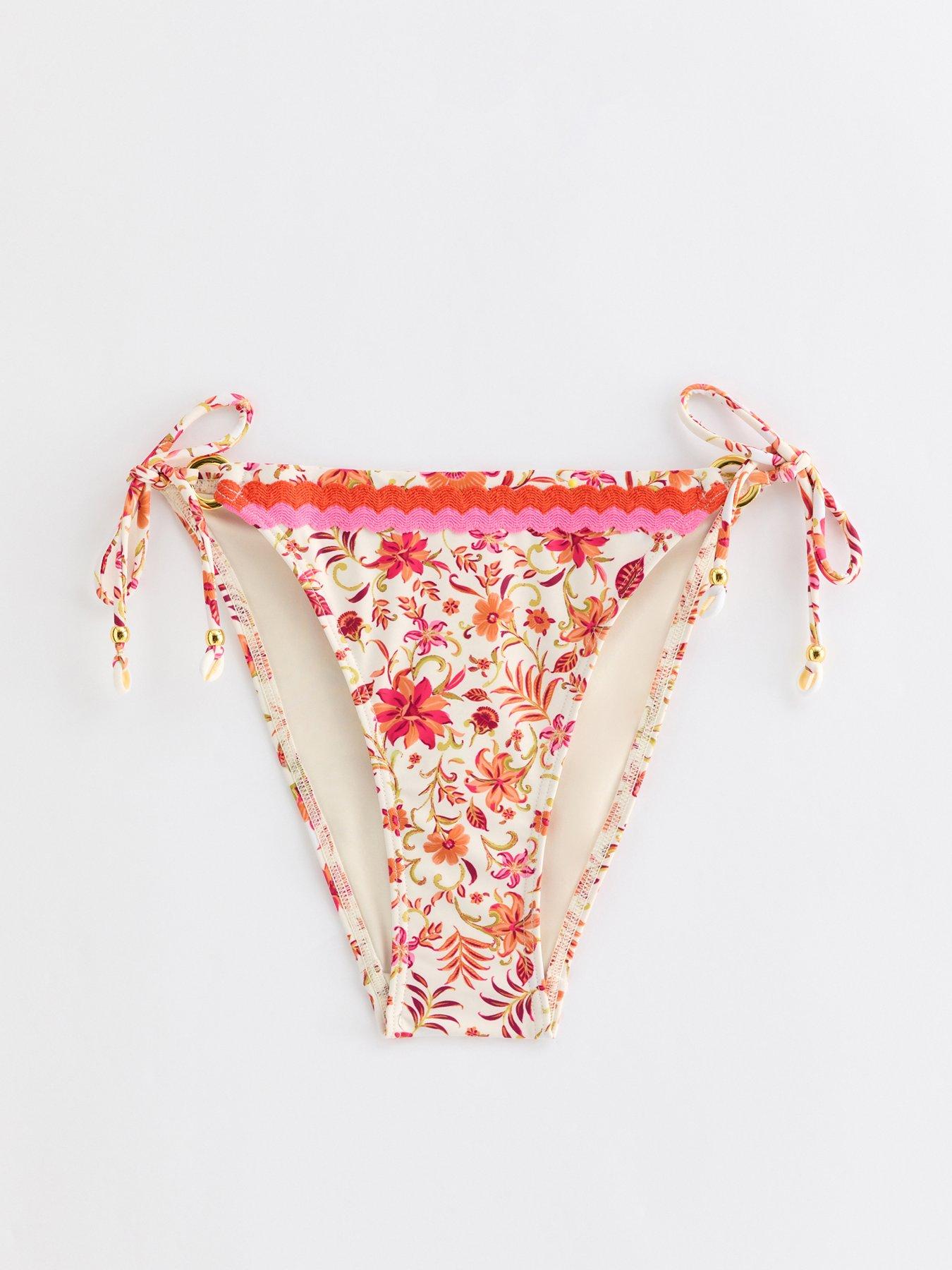 Image 6 of 6 of New Look Floral Ring Side Tie Bikini Bottoms - Pink