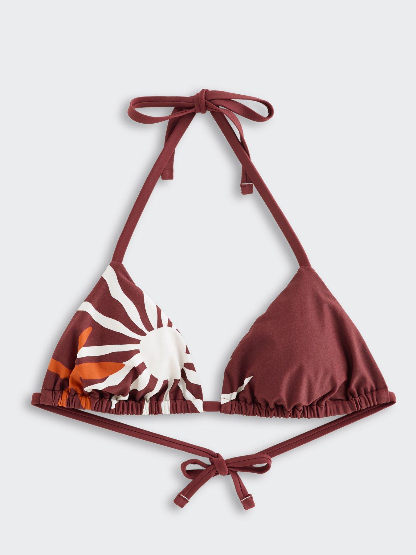 Image 6 of 6 of New Look Sun Print Halterneck Bikini Top Co-ord - Brown