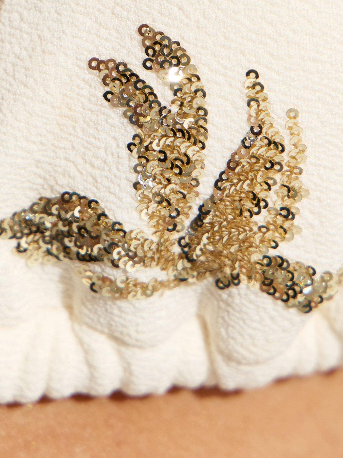 Image 5 of 6 of New Look Sequin Palm Tree Triangle Co-ord Bikini Top - White&nbsp;