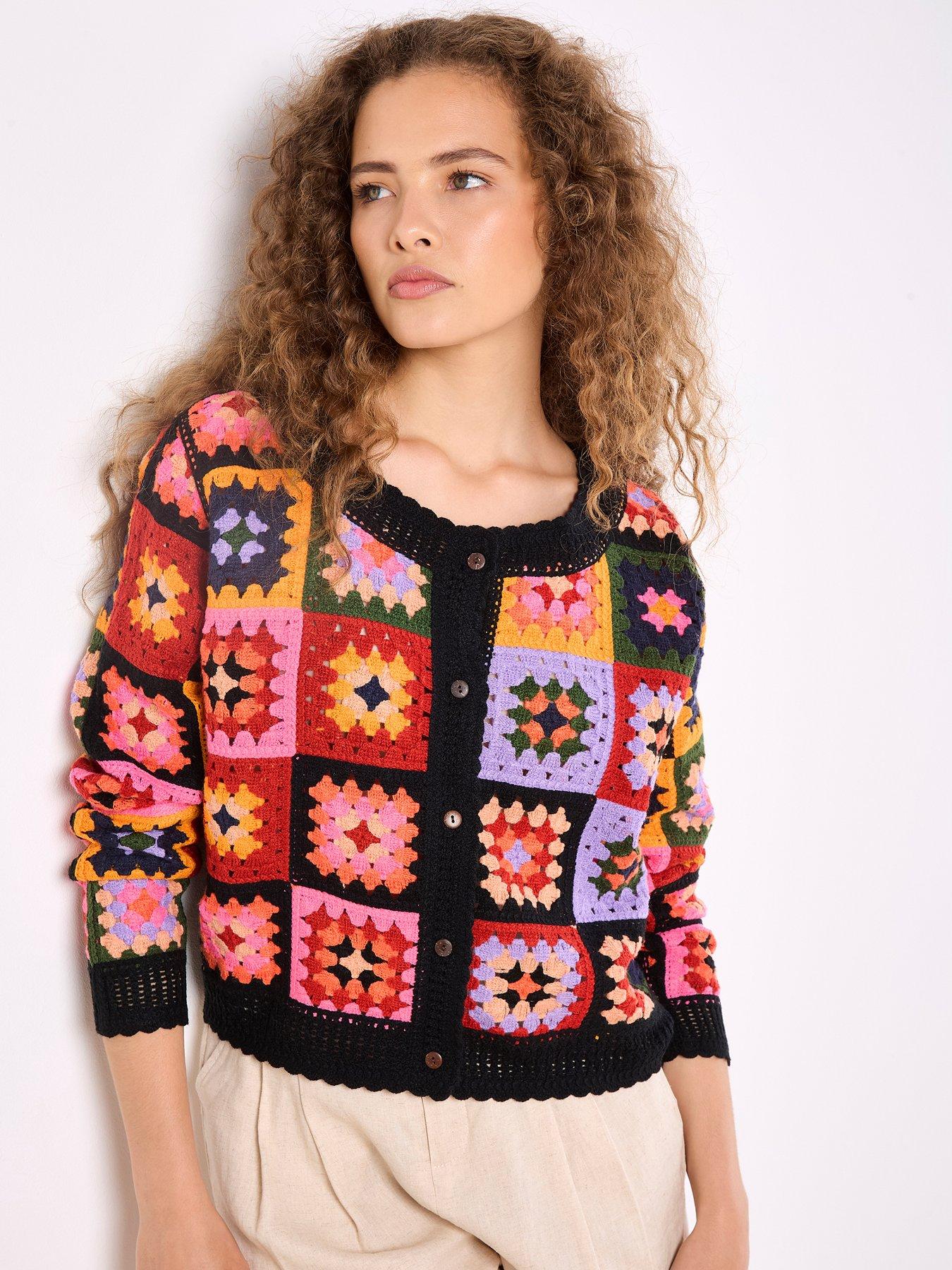 Apricot Bright Crochet Squares Cardigan
