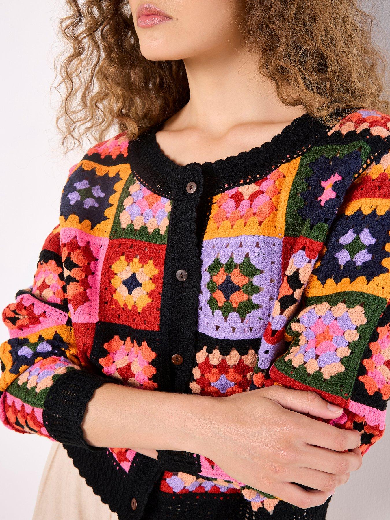 Image 4 of 5 of Apricot Bright Crochet Squares Cardigan