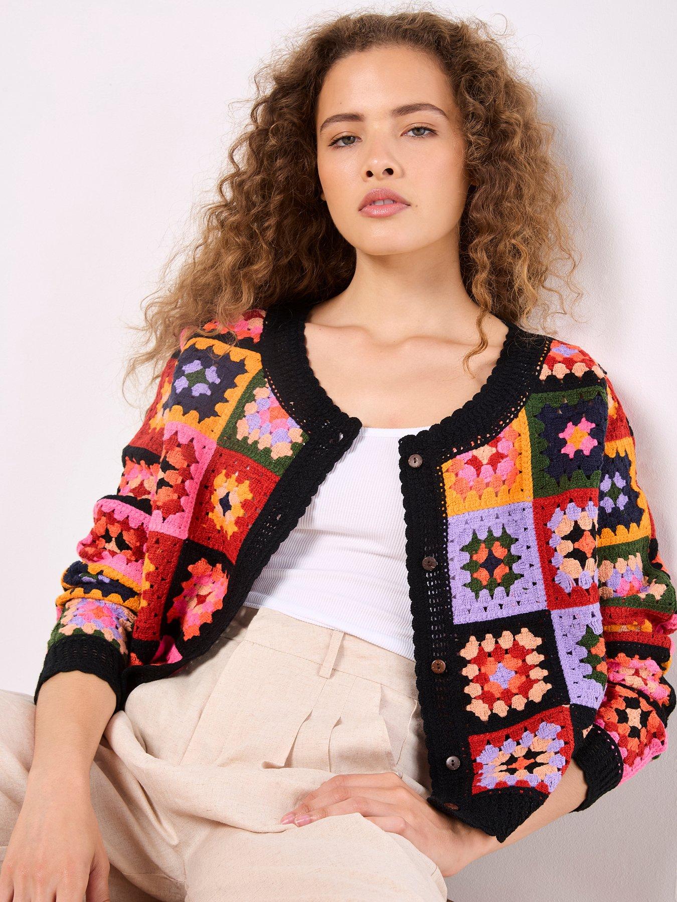Image 5 of 5 of Apricot Bright Crochet Squares Cardigan