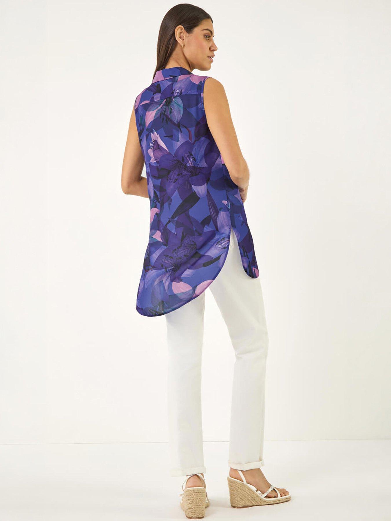 Image 3 of 5 of Roman Floral Print Longline Blouse