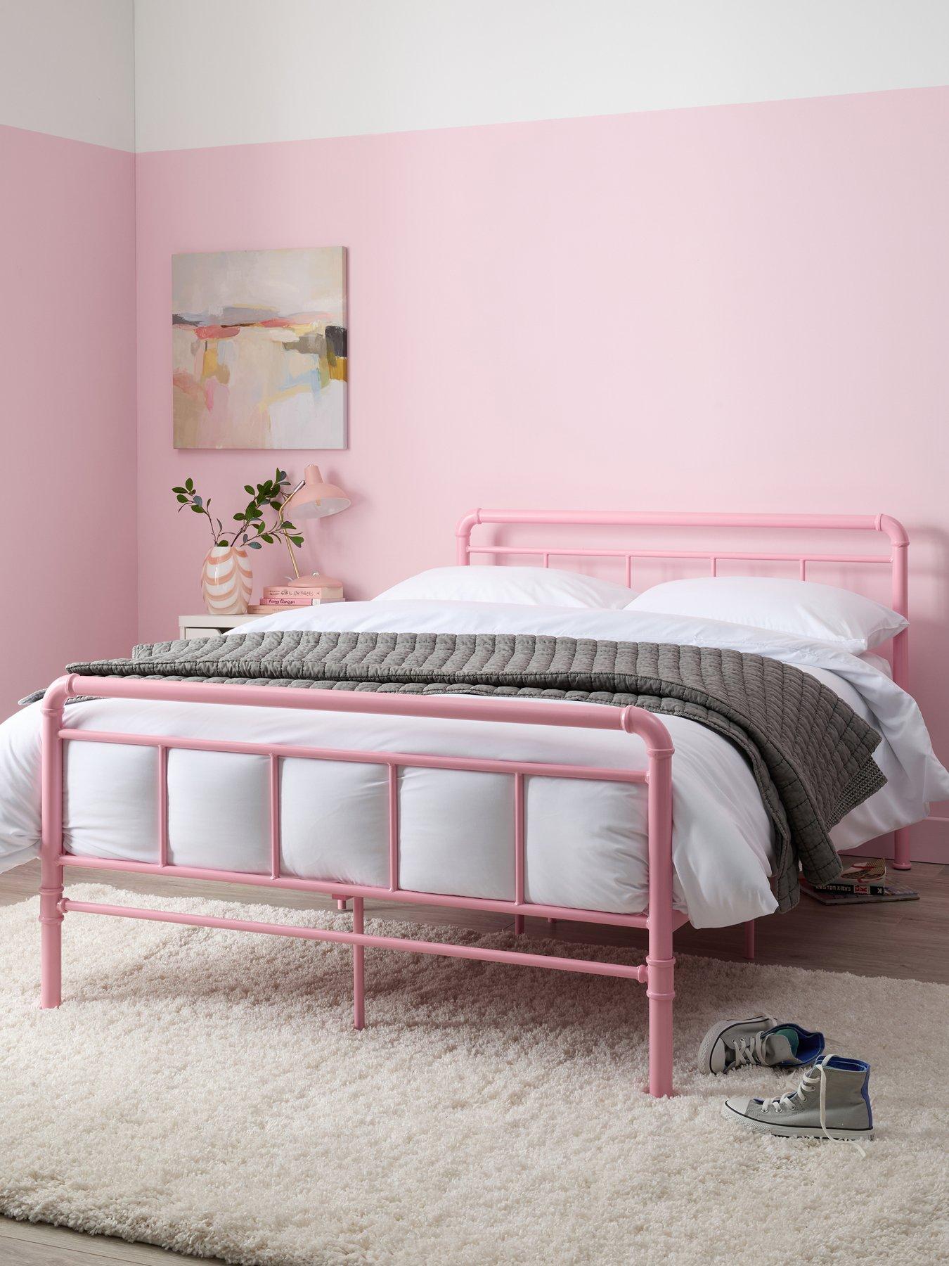 The Very Collection Freddie Metal Small Double Bed Frame with Mattress Options (Buy  &  SAVE!) - Pink
