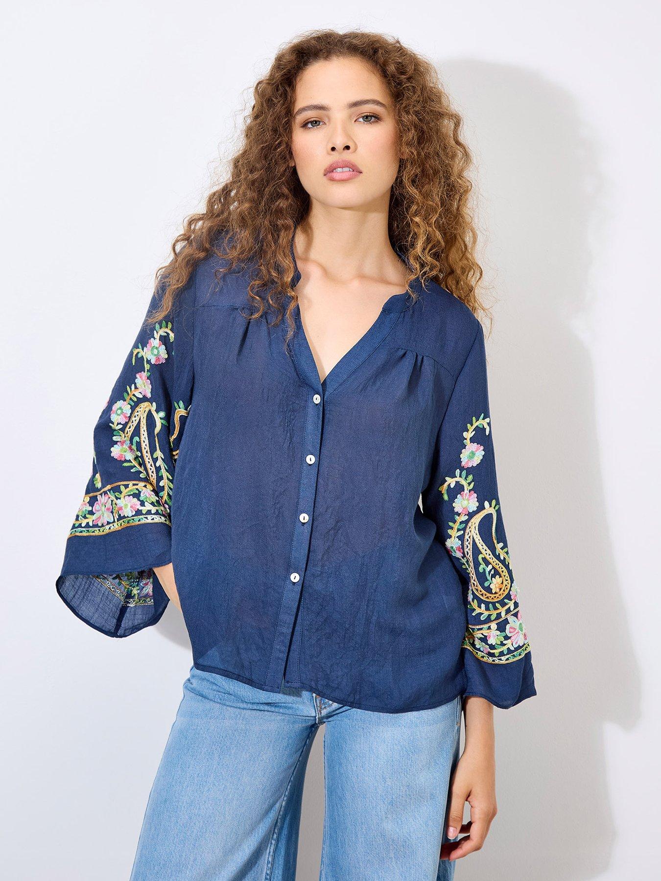 Image 1 of 4 of Apricot Paisley Bell Sleeve Blouse