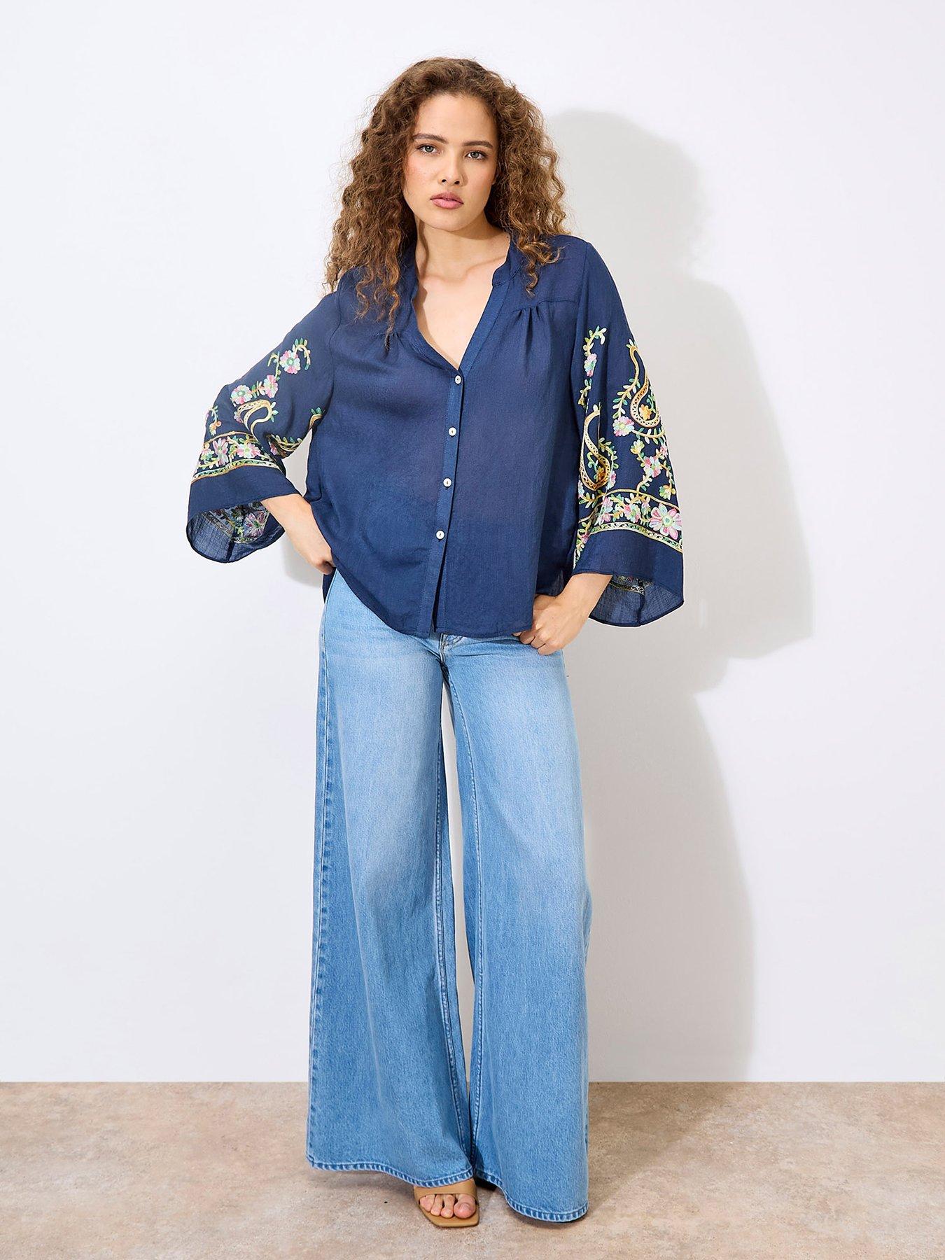 Image 3 of 4 of Apricot Paisley Bell Sleeve Blouse