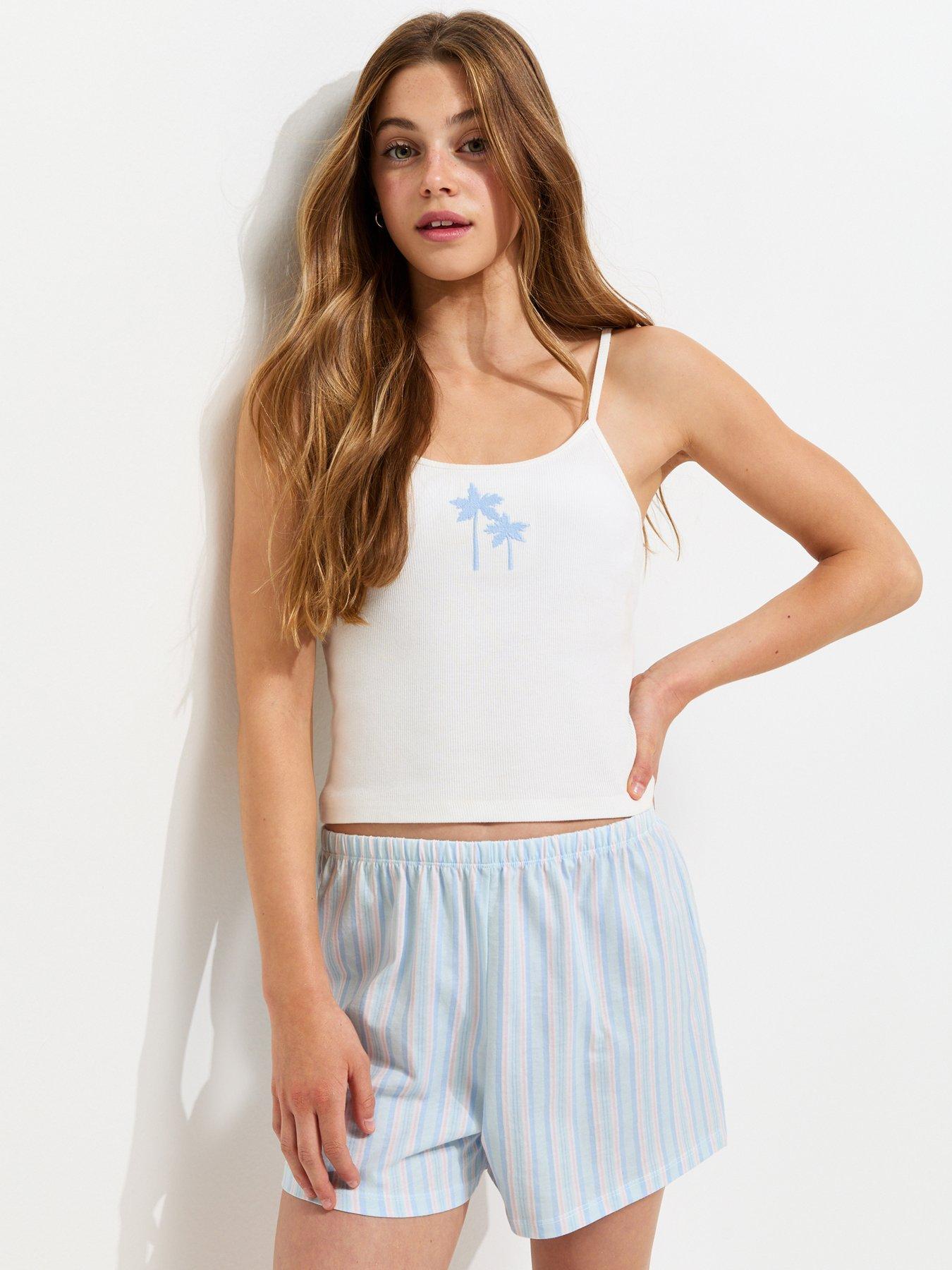 New Look 915 Girls Palm Embroidered Cami Set - Light Blue