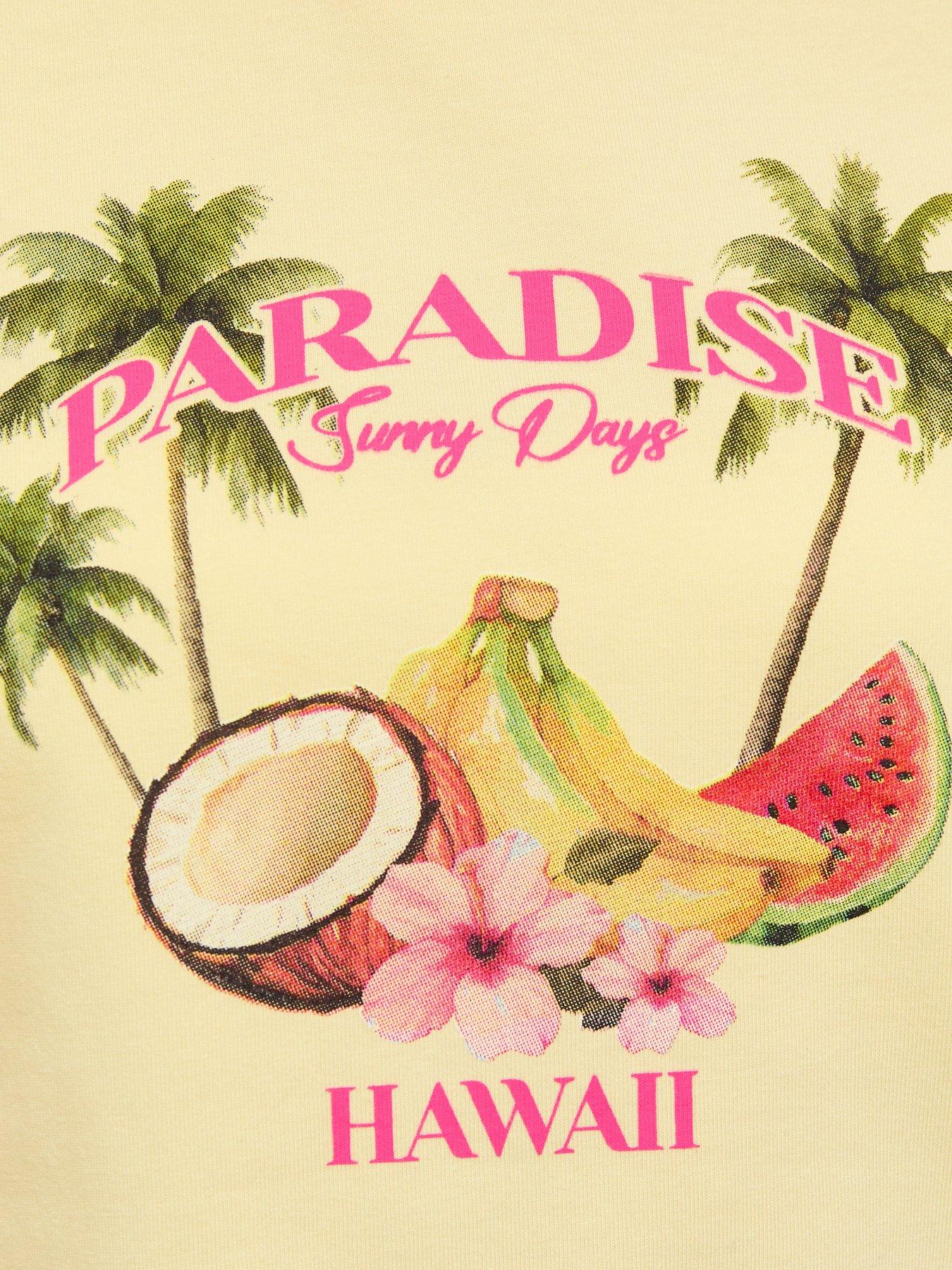 Image 5 of 5 of New Look 915 Girls Paradise Hawaii Print Pyjama T-Shirt And Shorts Set - Light Yellow