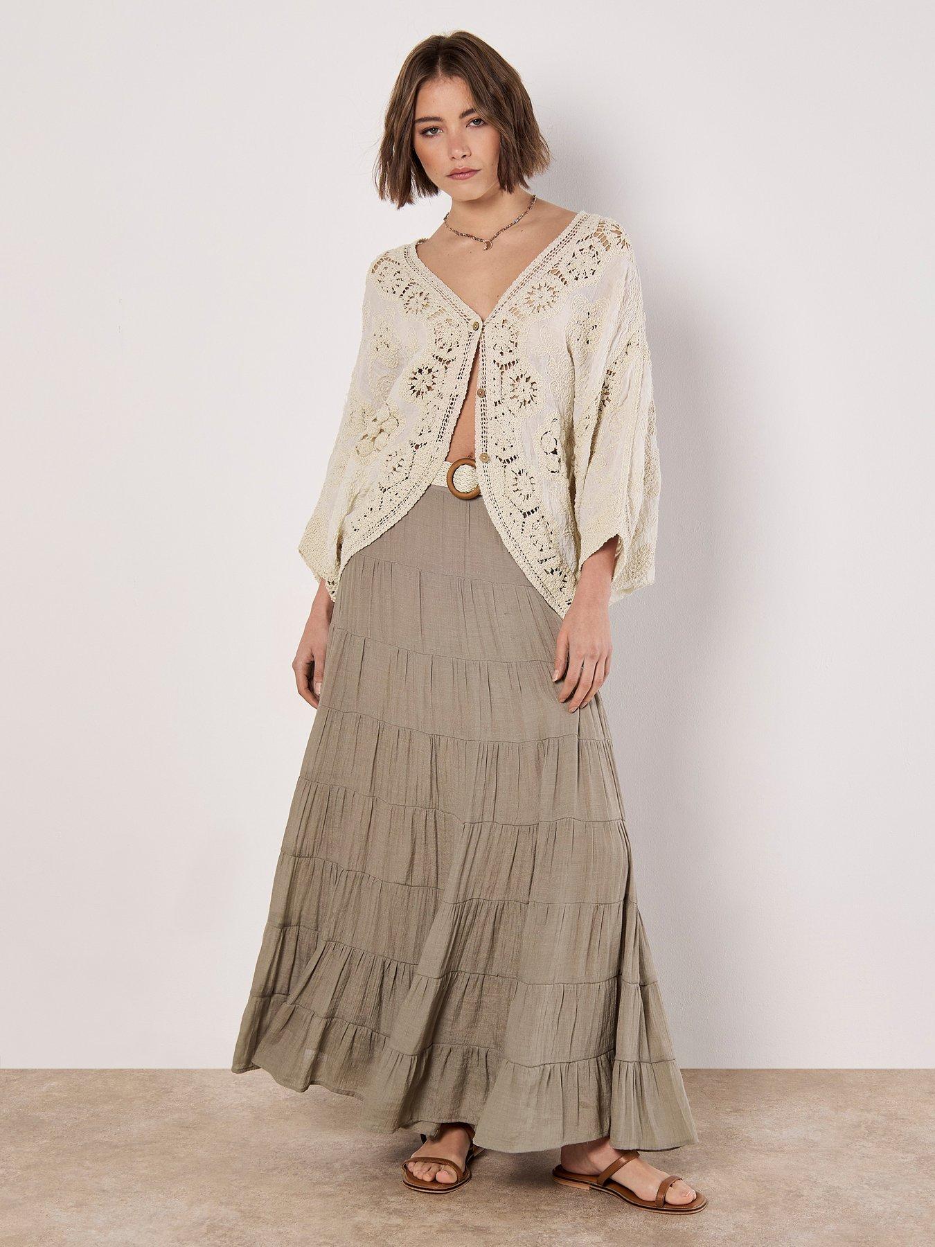 Image 1 of 5 of Apricot Multi Tier Slub Shimmer Skirt