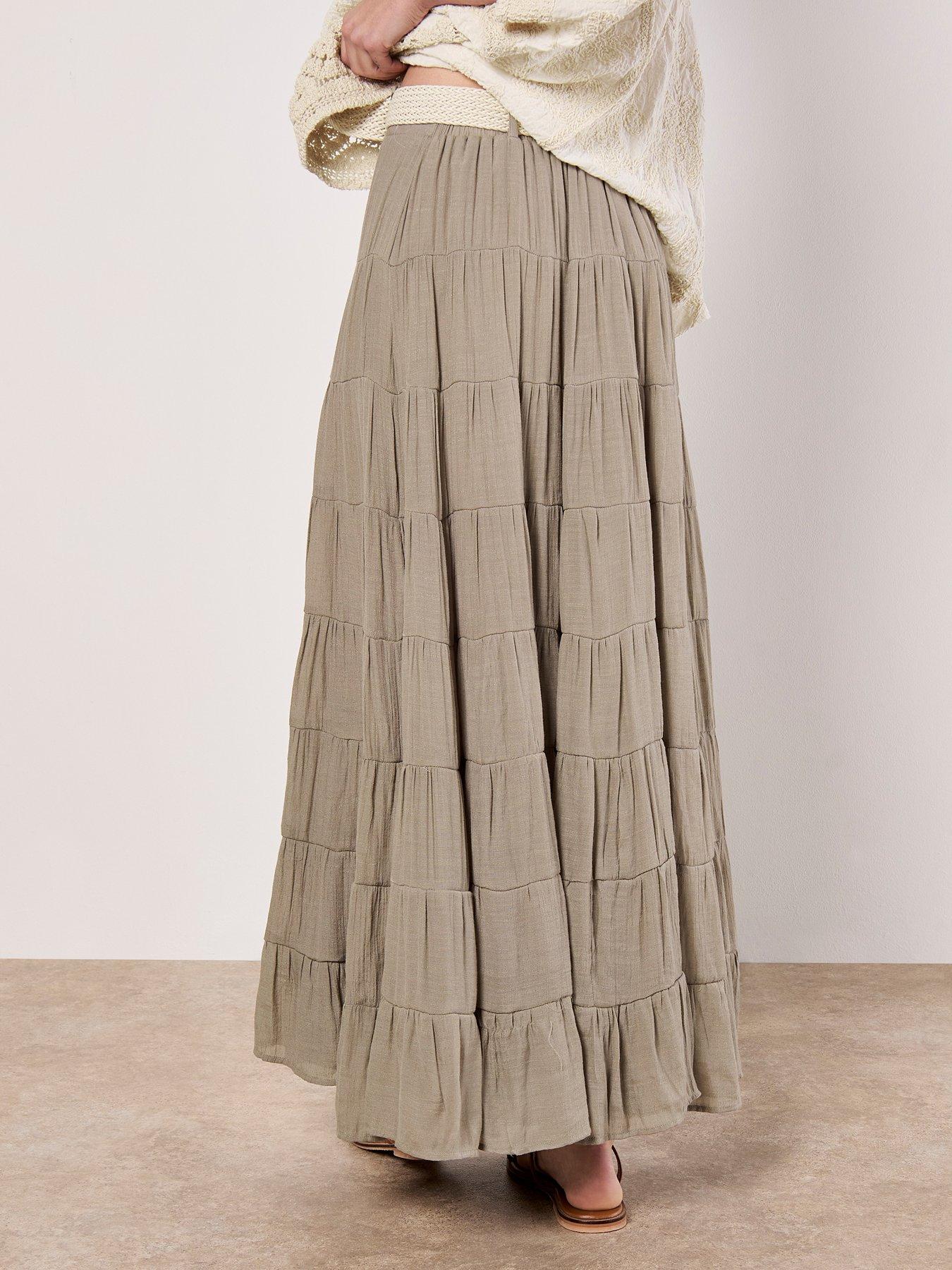Image 2 of 5 of Apricot Multi Tier Slub Shimmer Skirt