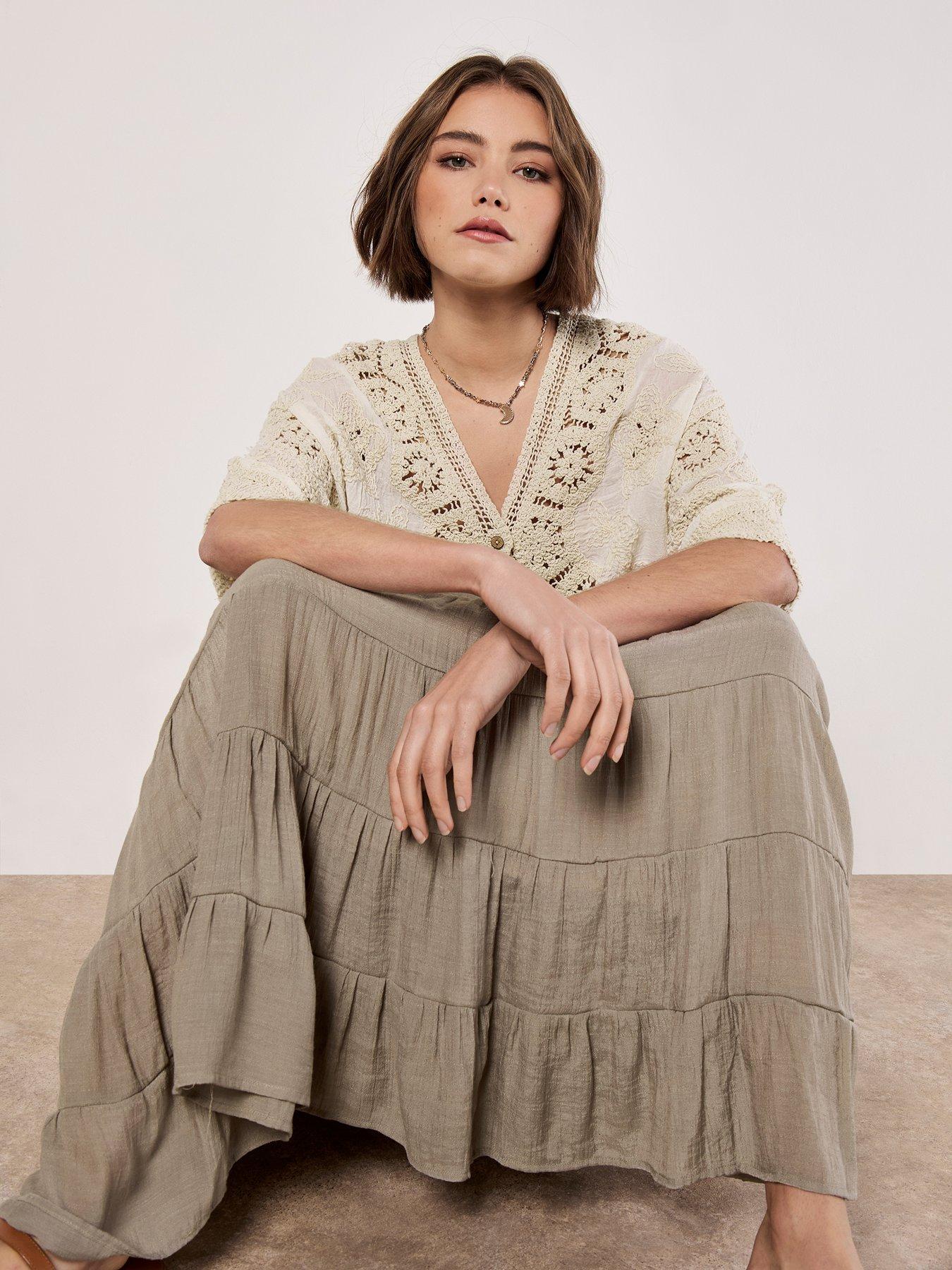Image 3 of 5 of Apricot Multi Tier Slub Shimmer Skirt
