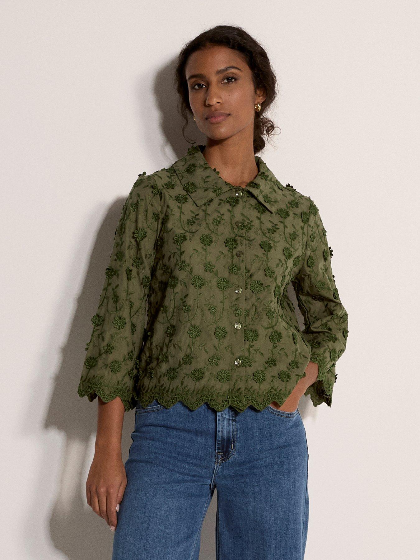 Image 1 of 4 of Apricot 3d Floral Embroidered Crop Shirt