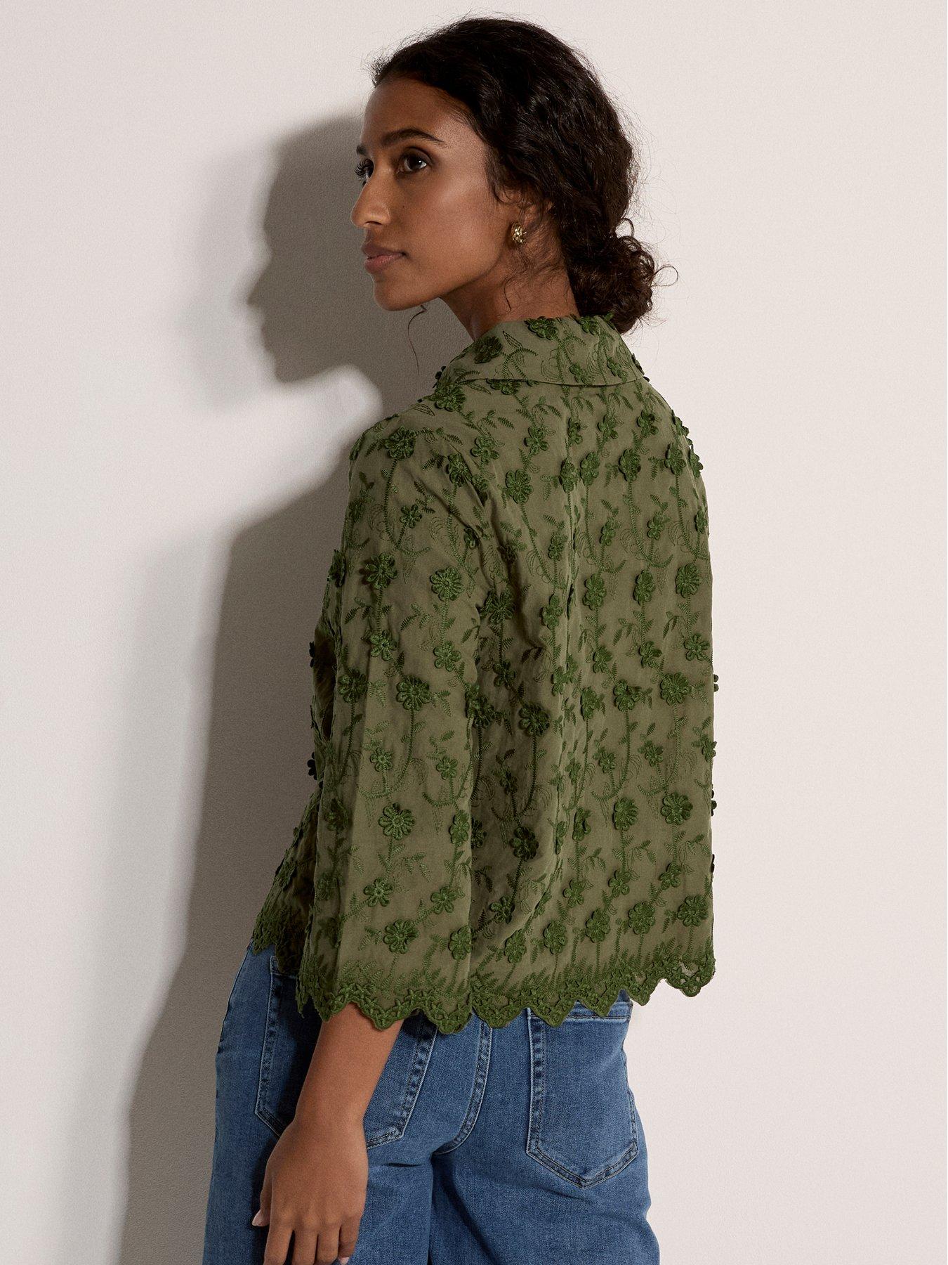 Image 2 of 4 of Apricot 3d Floral Embroidered Crop Shirt