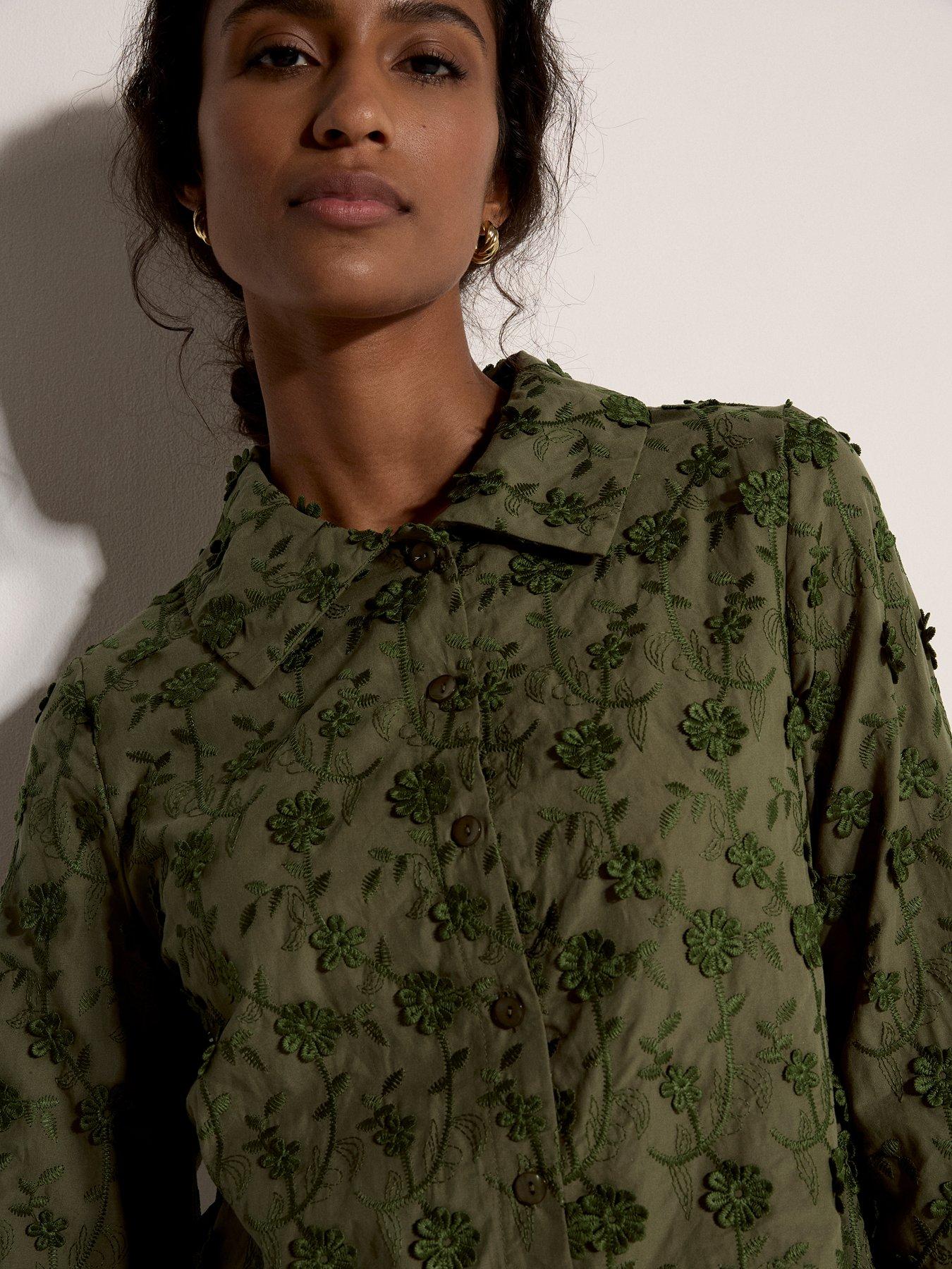 Image 3 of 4 of Apricot 3d Floral Embroidered Crop Shirt