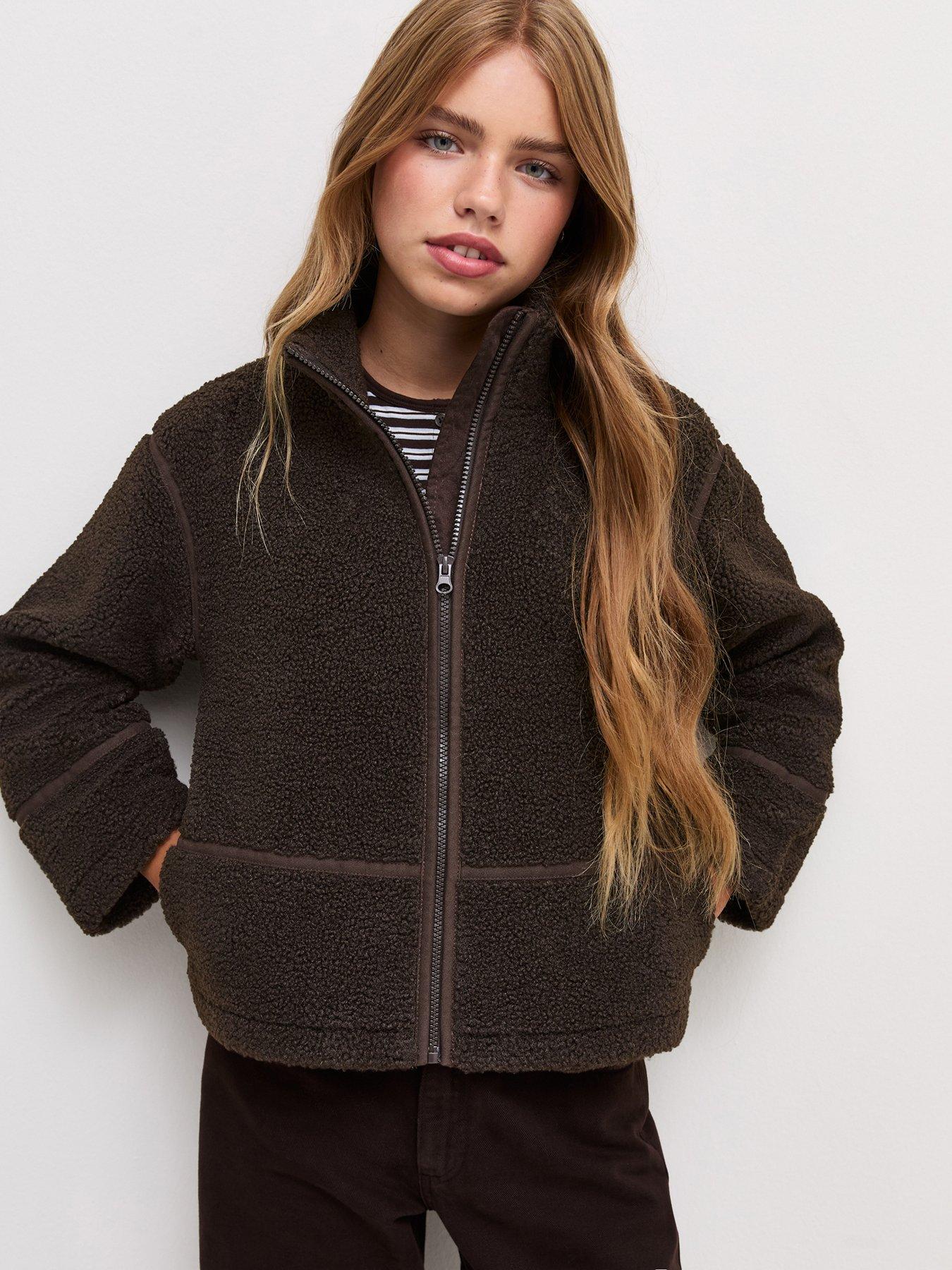 New Look 915 Girls Dark Brown Oversized Borg Texture Jacket