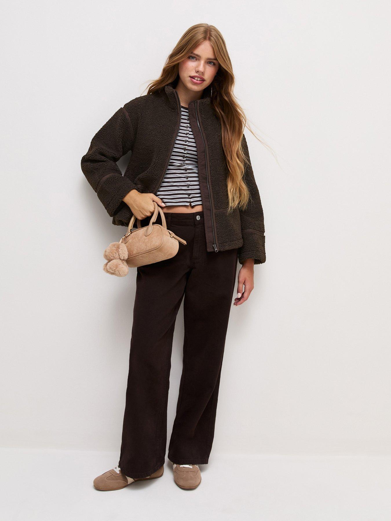 Image 3 of 6 of New Look 915 Girls Borg Texture Oversized Jacket - Dark Brown