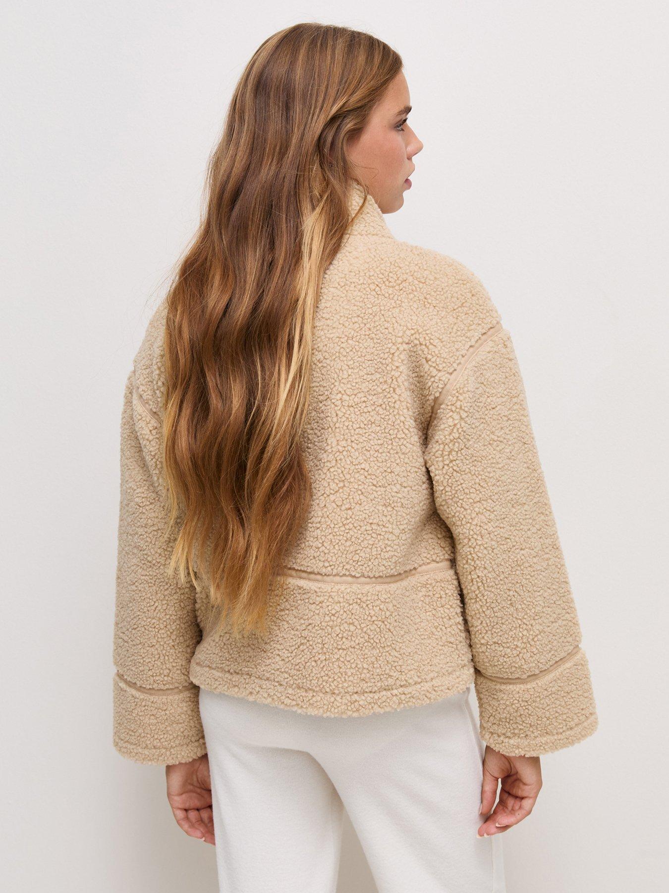 Image 2 of 5 of New Look 915 Girls Stone Oversized Borg Texture Jacket