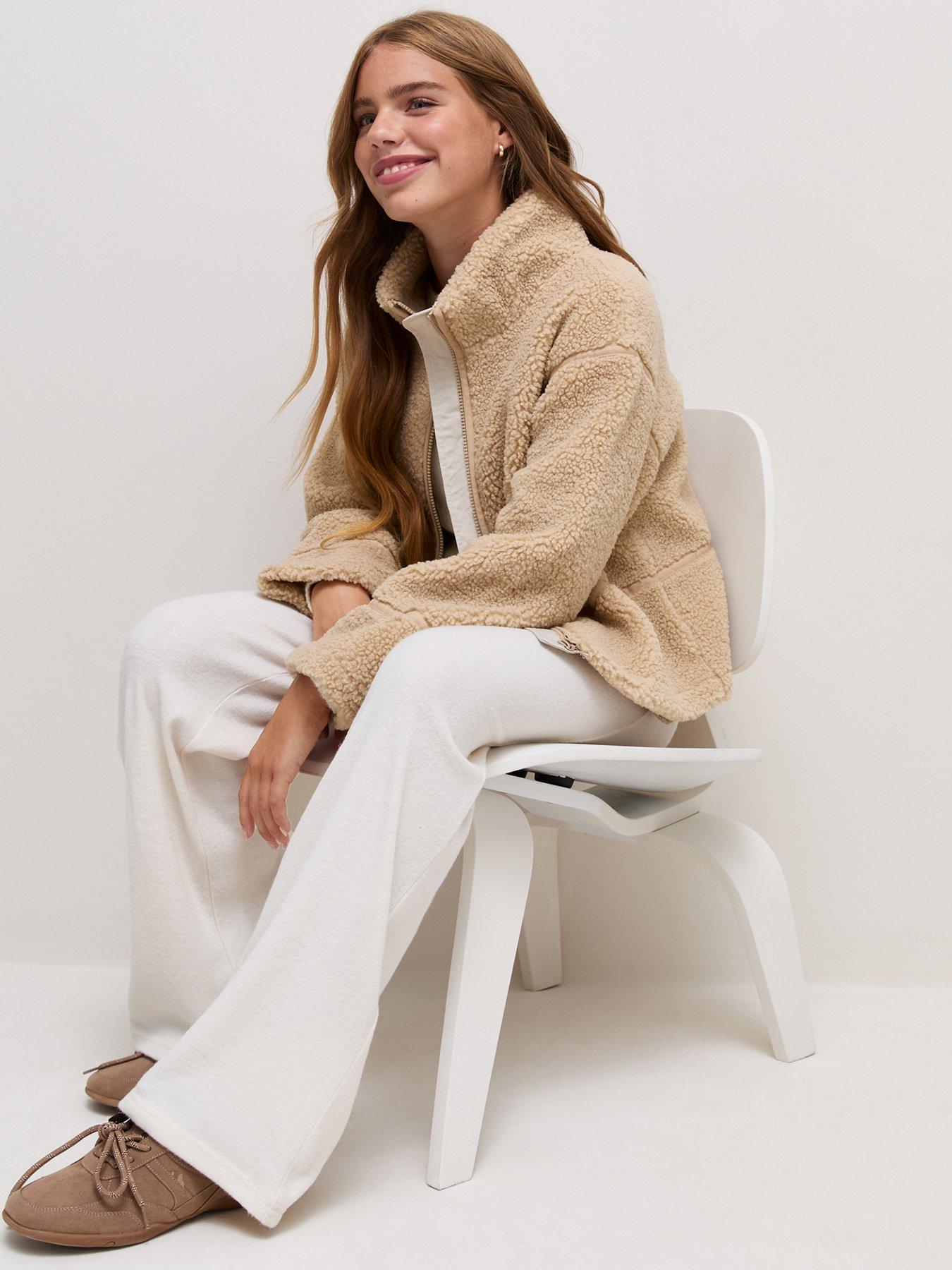 Image 3 of 5 of New Look 915 Girls Stone Oversized Borg Texture Jacket