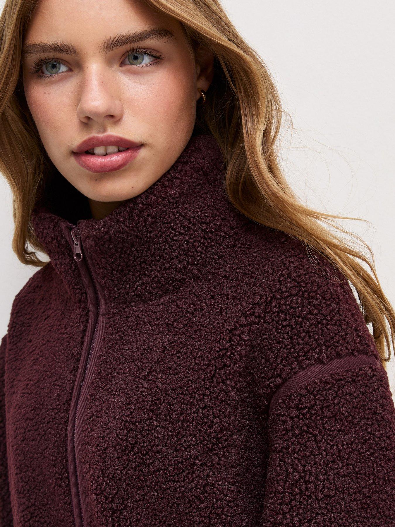 Image 4 of 5 of New Look 915 Girls Borg Texture Oversized Zip-Through Jacket - Dark Red