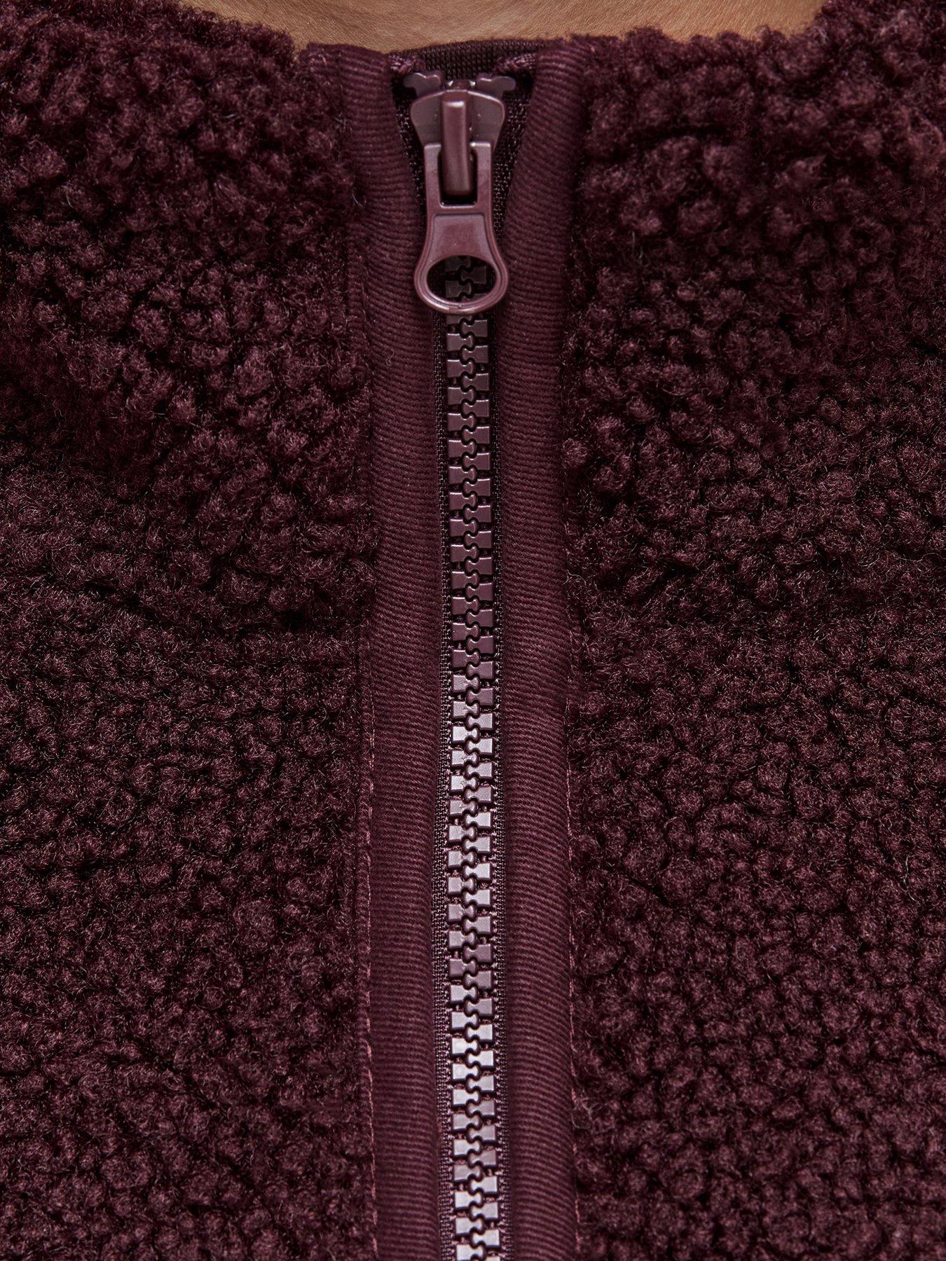 Image 5 of 5 of New Look 915 Girls Borg Texture Oversized Zip-Through Jacket - Dark Red