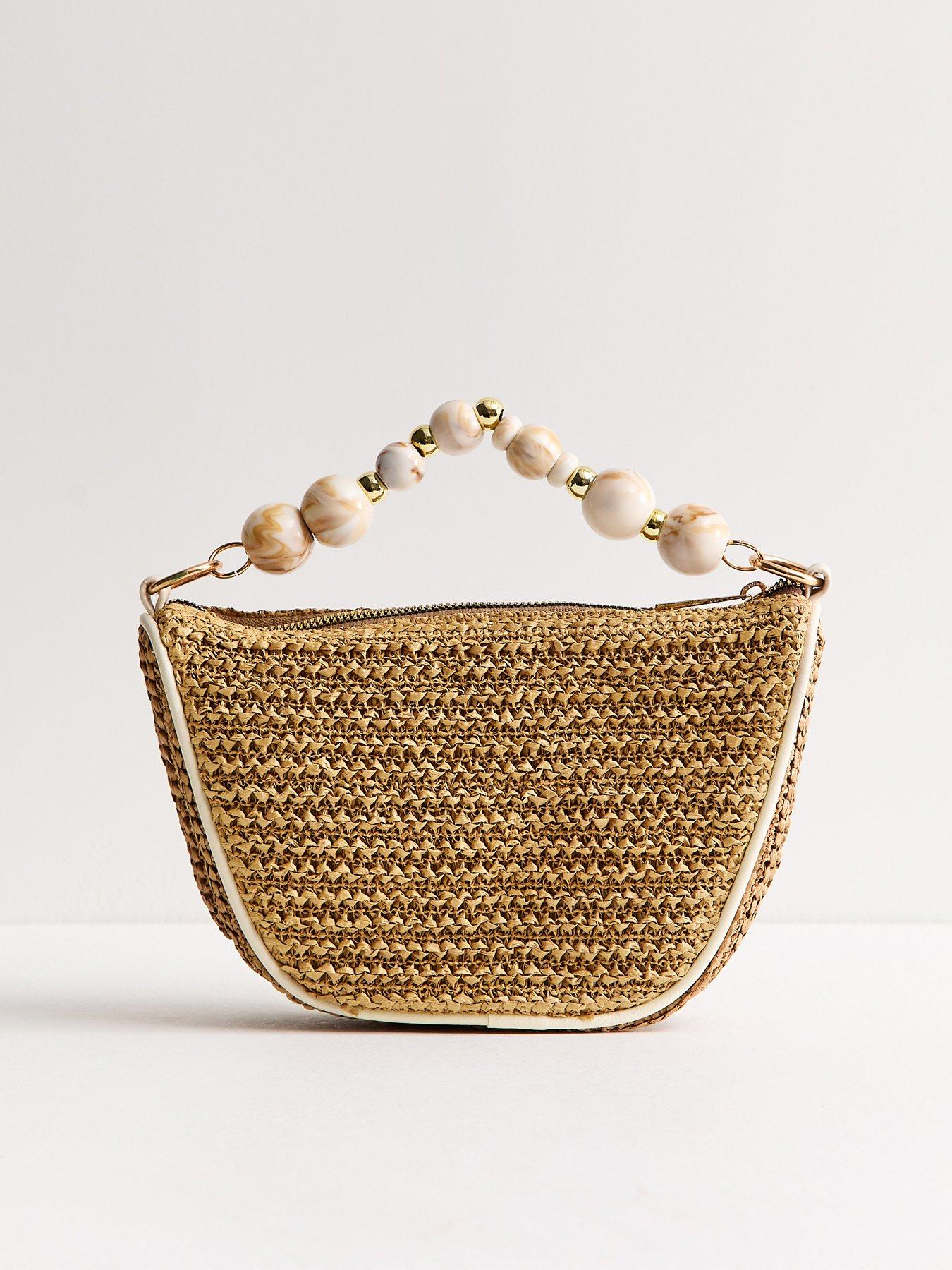 Image 3 of 5 of New Look Stone Woven Slouchy Beaded Top Handle Bag - Grey