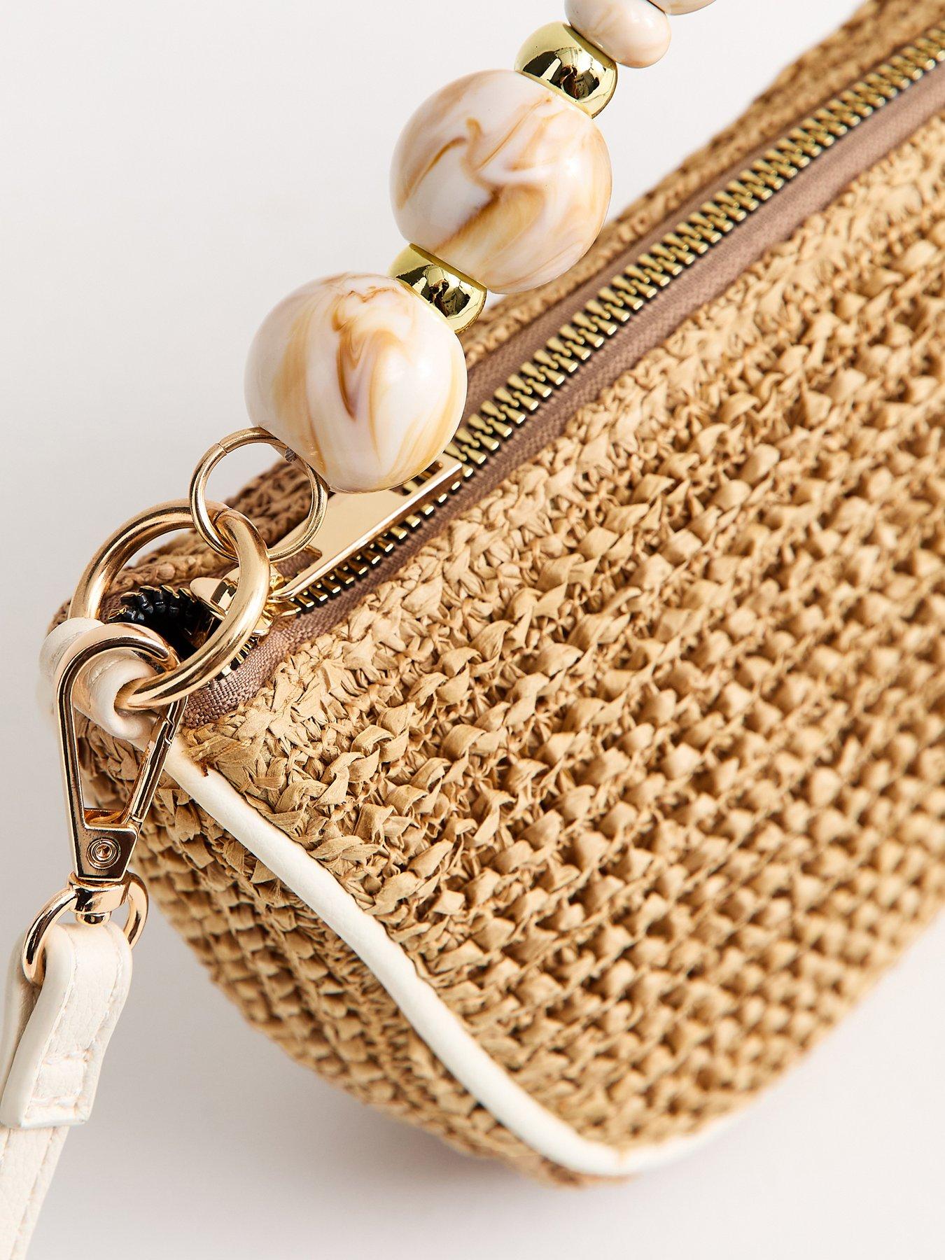 Image 4 of 5 of New Look Stone Woven Slouchy Beaded Top Handle Bag - Grey