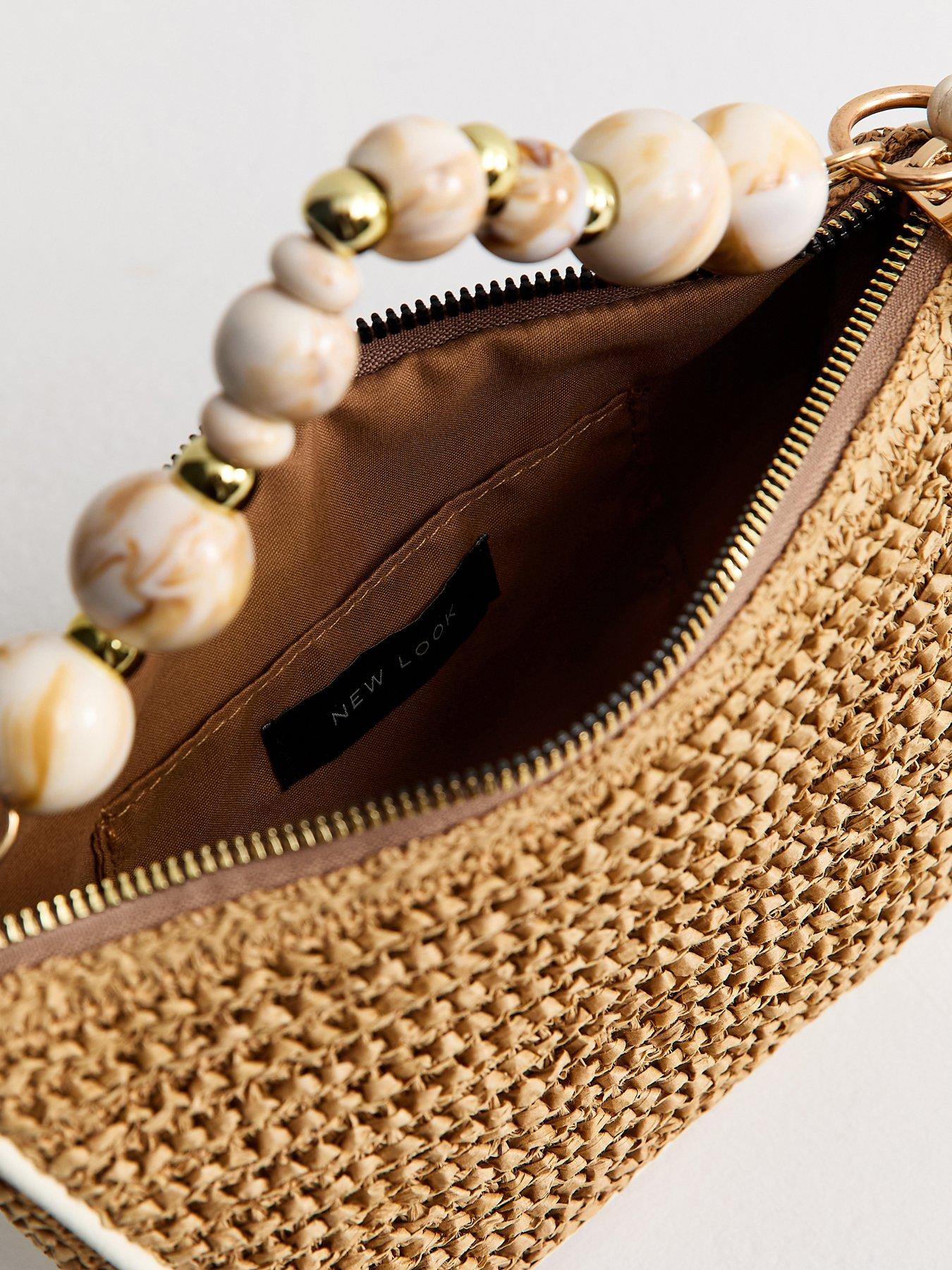 Image 5 of 5 of New Look Stone Woven Slouchy Beaded Top Handle Bag - Grey