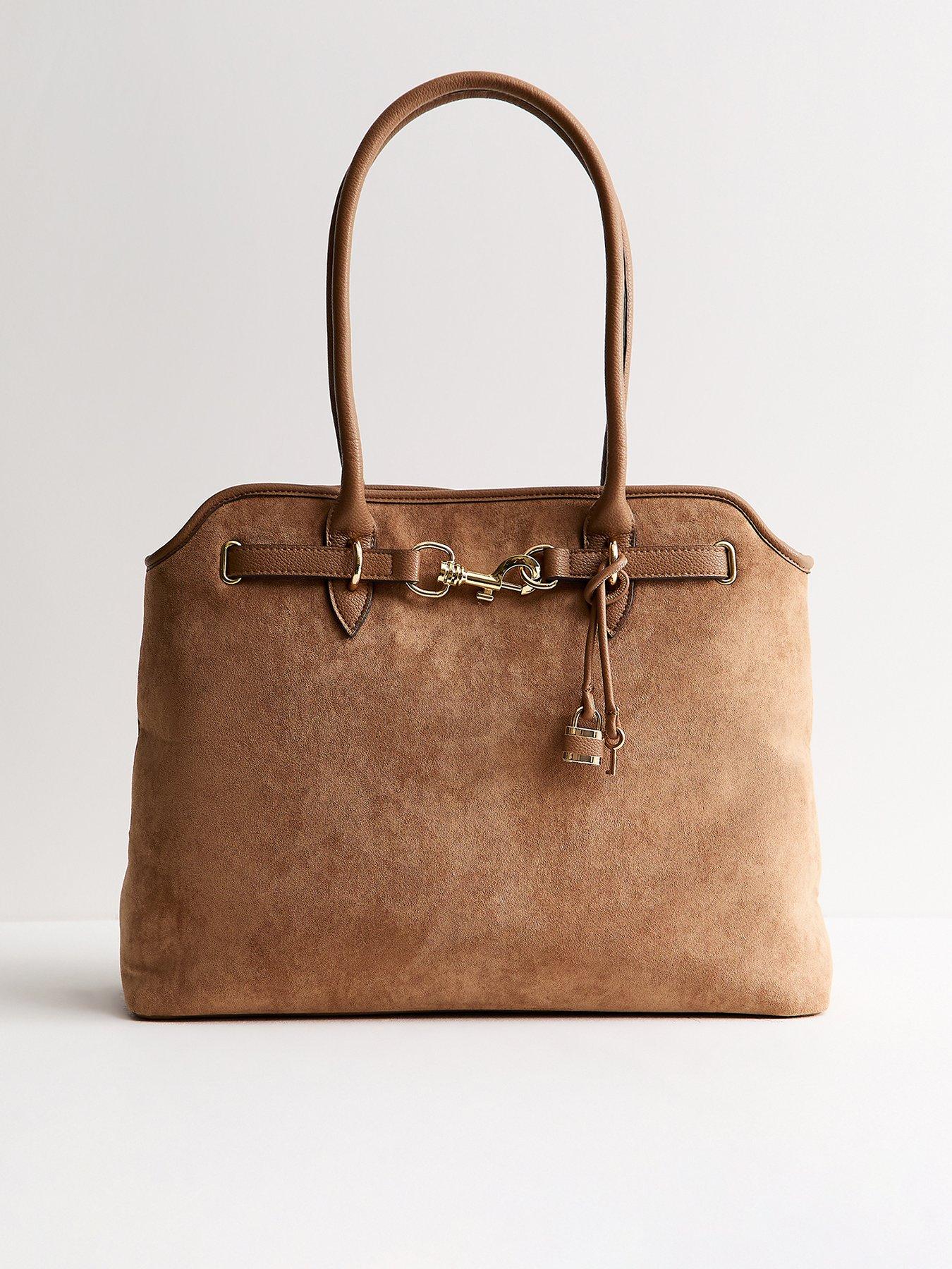 New Look Camel Faux Suede Belted Tote Bag - Brown